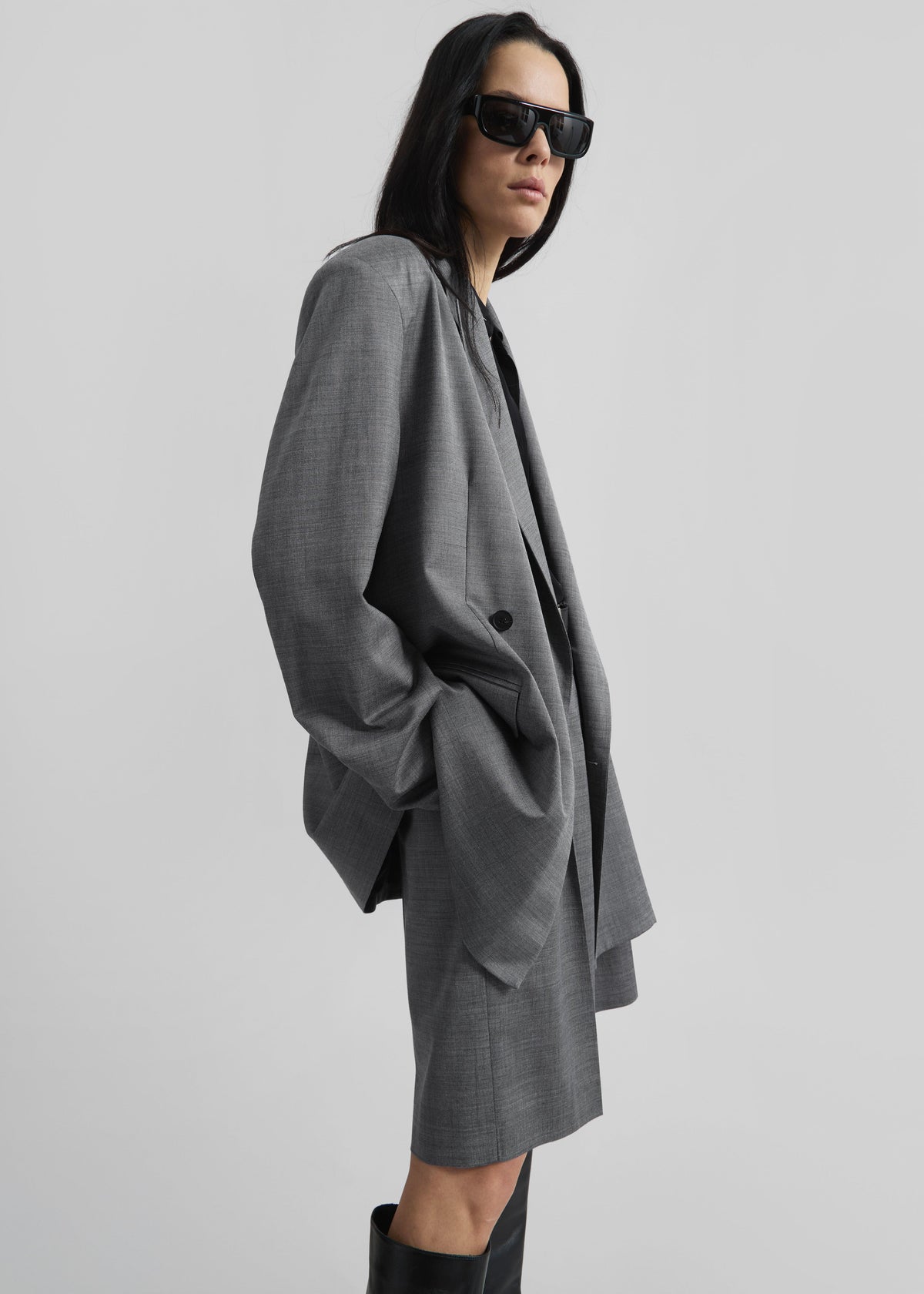Newark Double Breasted Blazer - Grey Melange – view 3 of 7