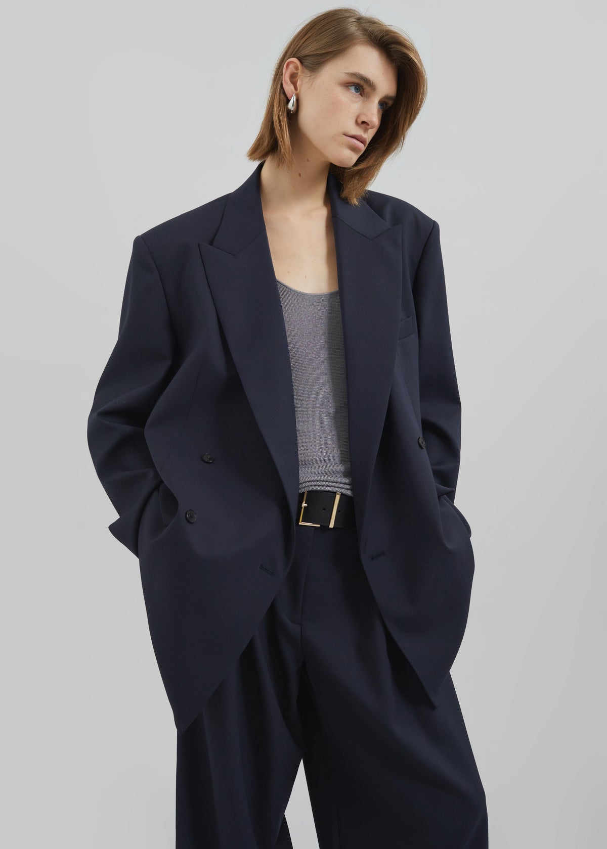 Newark Double Breasted Blazer - Navy β view 9 of 10