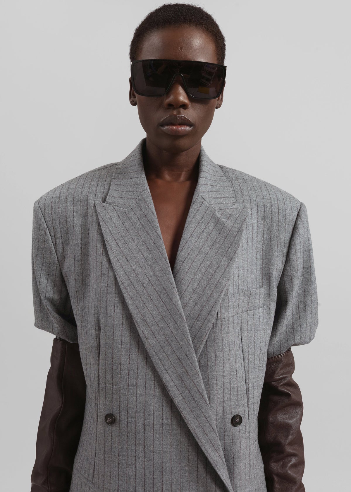 Newark Pinstripe Double Breasted Blazer - Grey/Brown β view 9 of 12