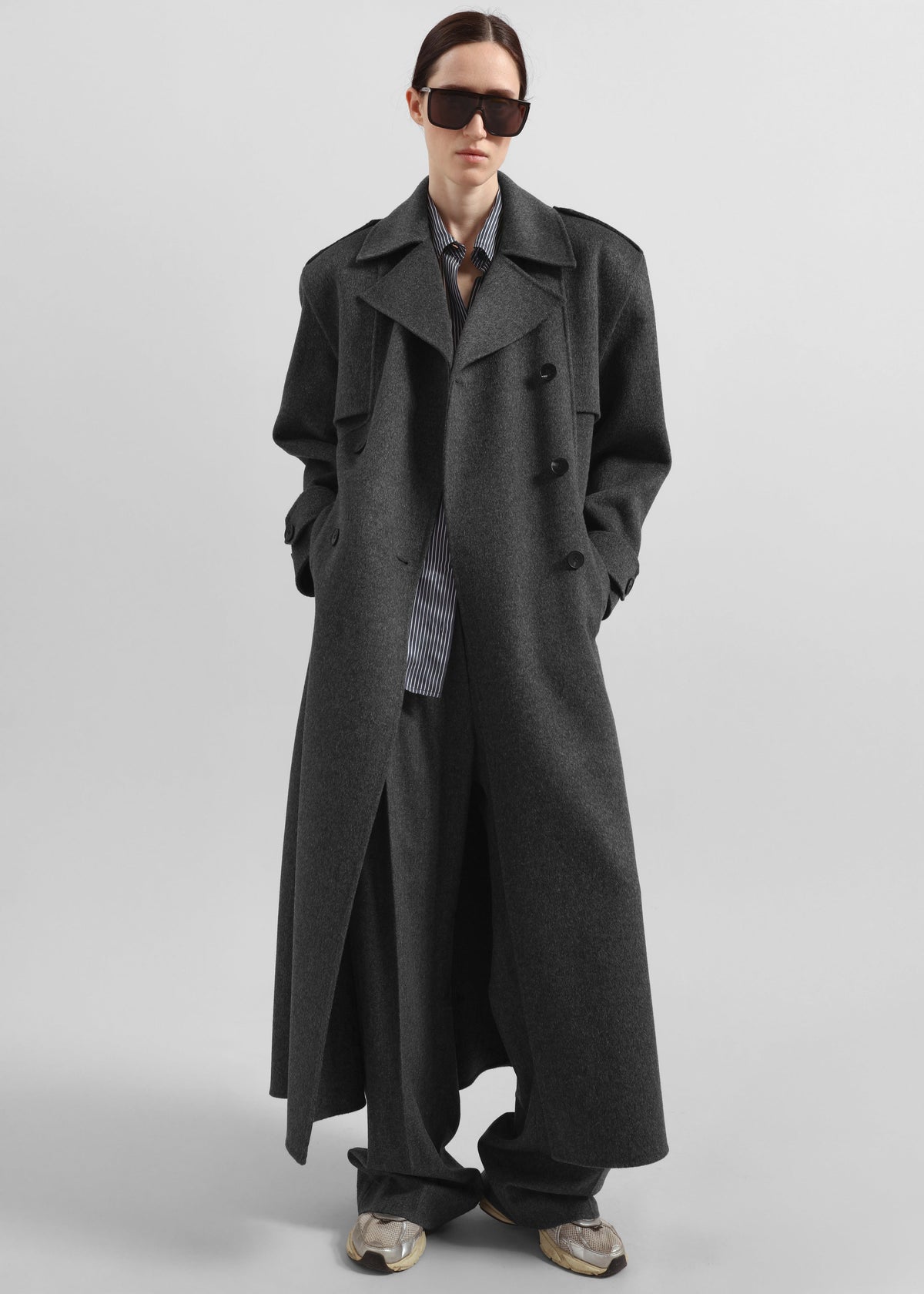 Nikola Padded Trench Coat - Dark Grey Melange β view 1 of 7