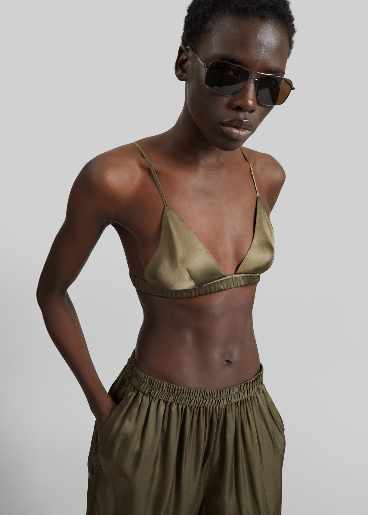 Nina Silk Bralette - Olive β view 5 of 8