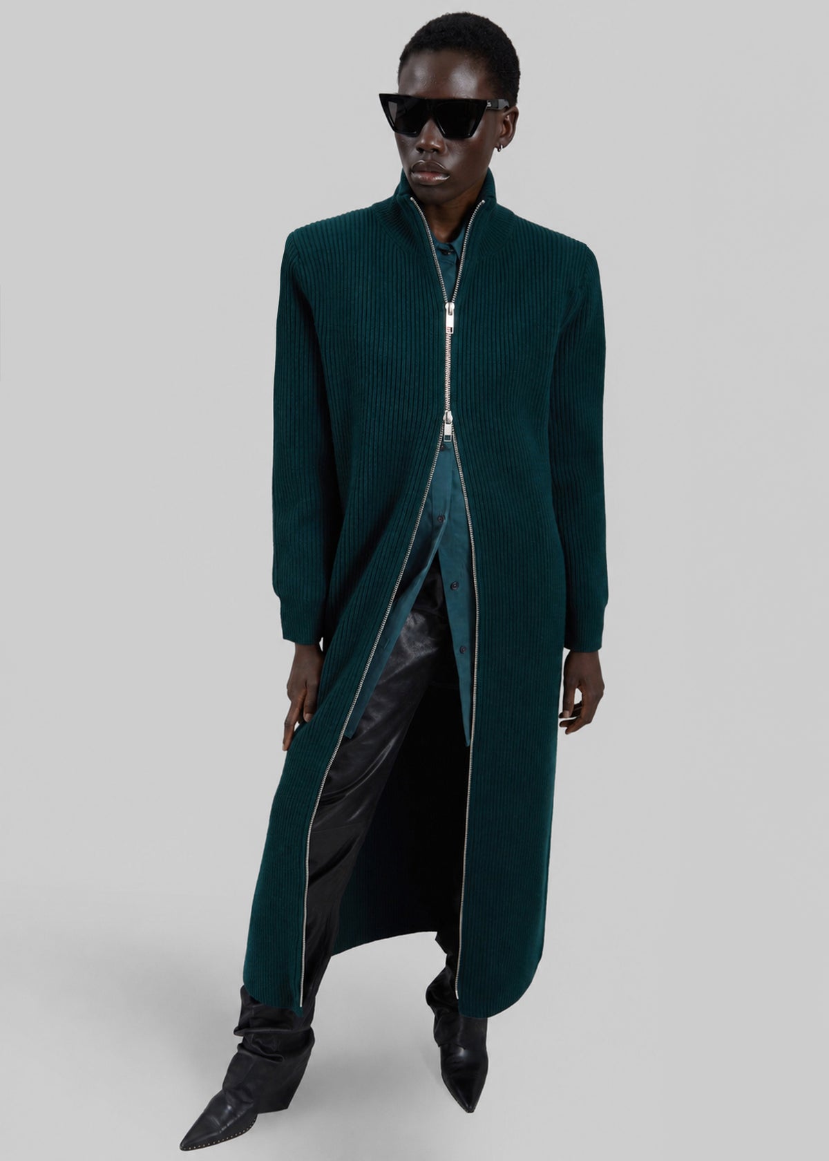 Nolia Knit Long Cardigan Dress - Bottle Green β view 3 of 6