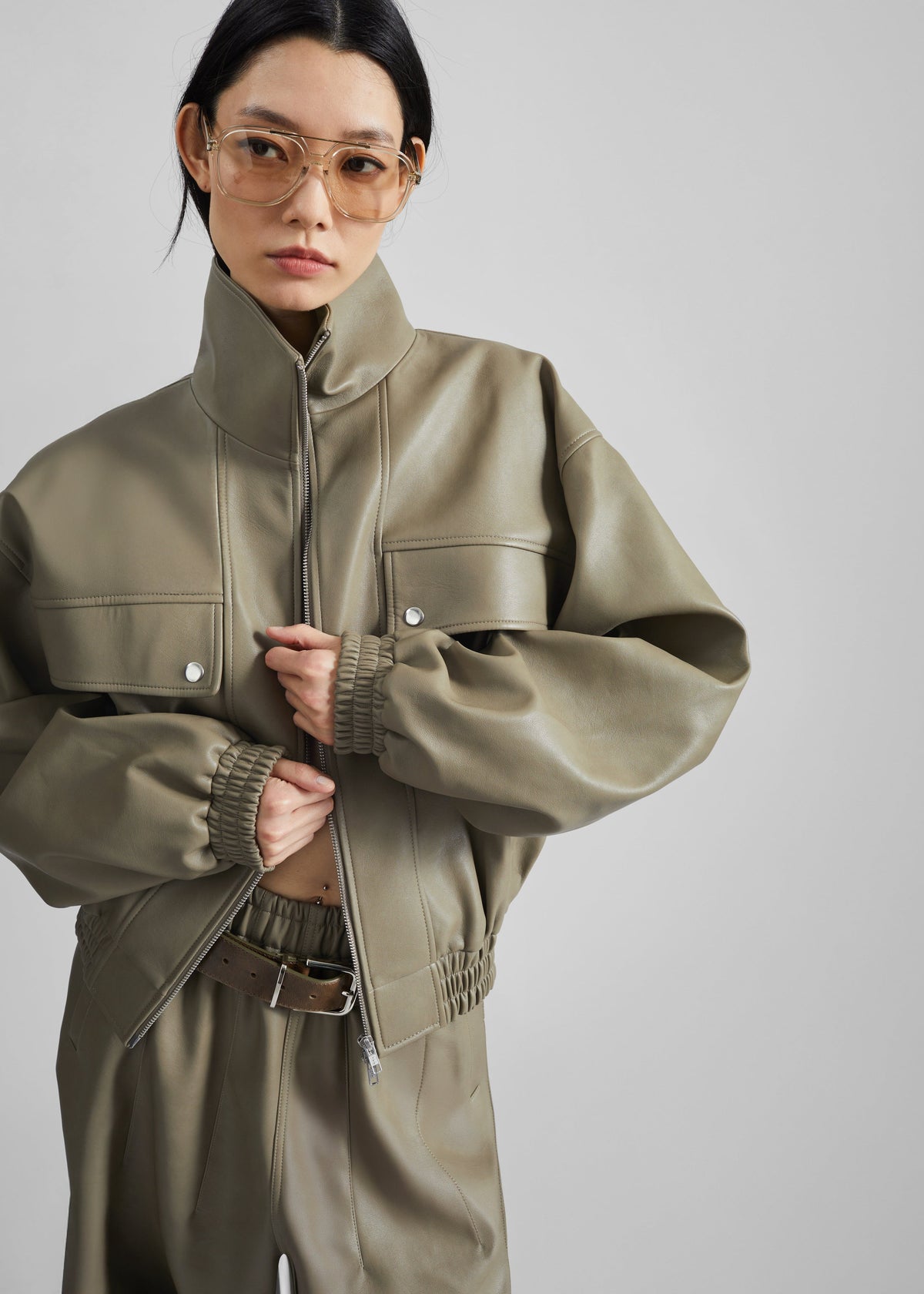 Nolita Faux Leather Bomber Jacket - Sage β view 2 of 8