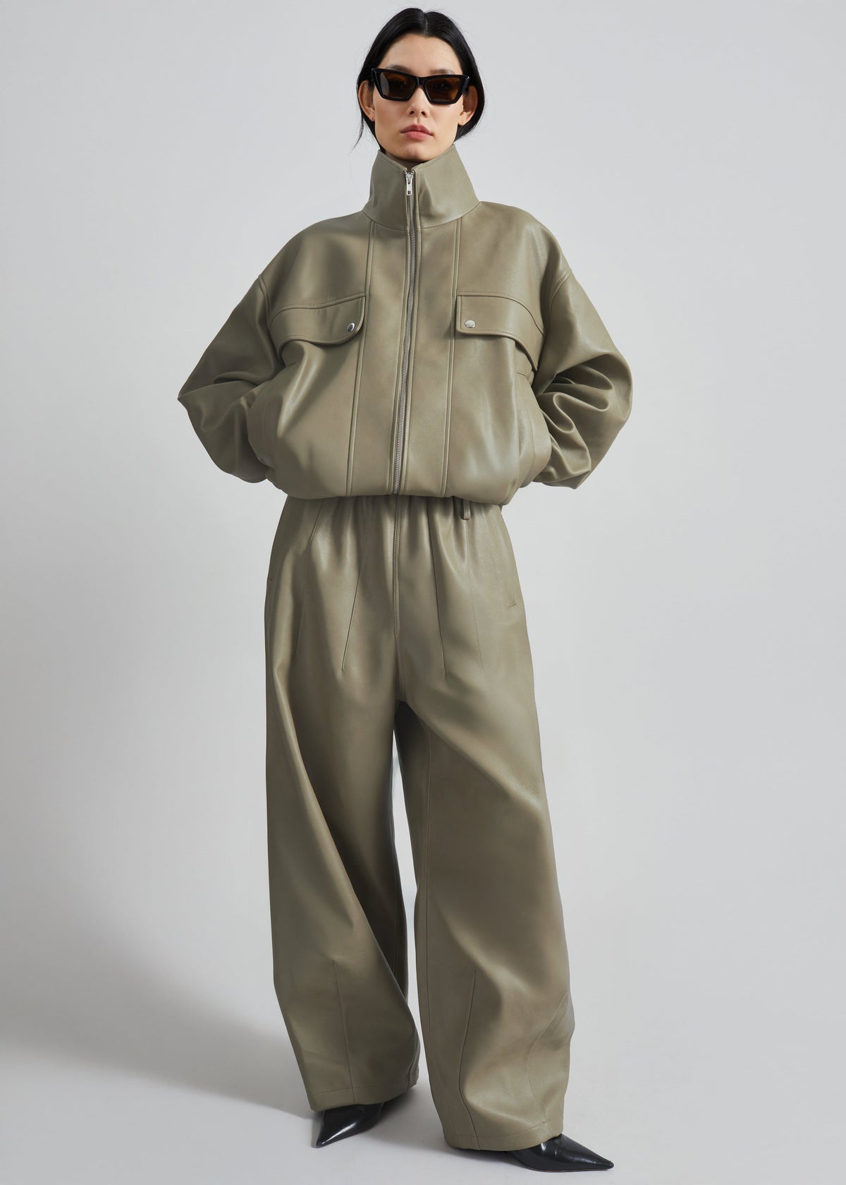 Nolita Faux Leather Bomber Jacket - Sage β view 4 of 8