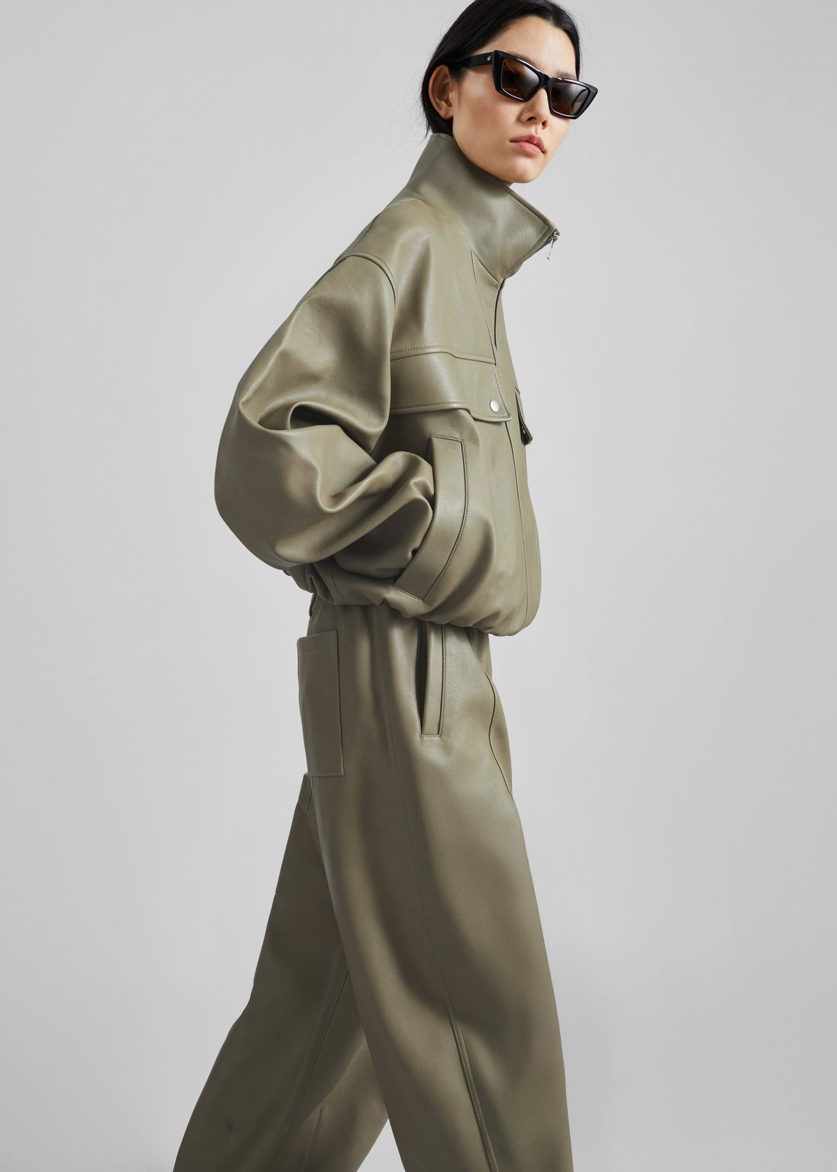 Nolita Faux Leather Bomber Jacket - Sage β view 3 of 8