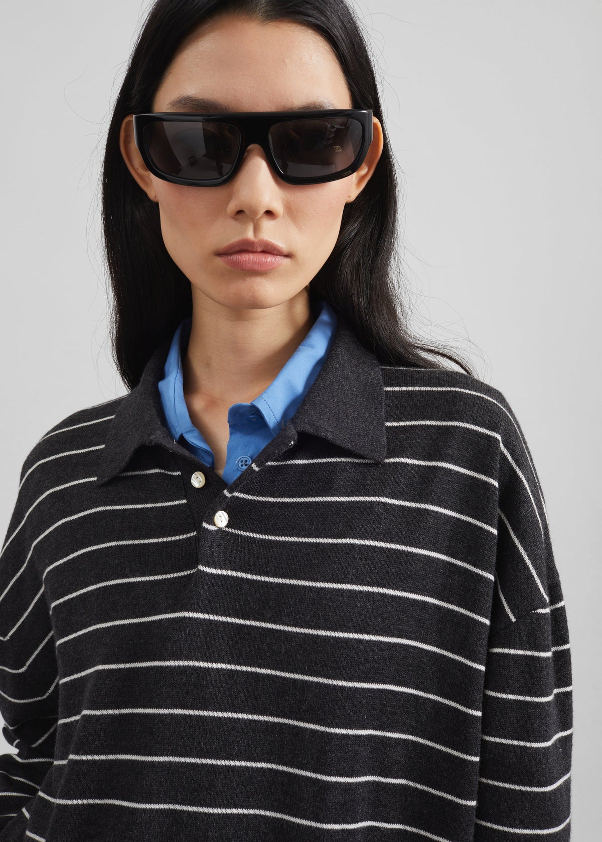 Nolma Knit Polo Sweater - Grey/White Stripe β view 3 of 8
