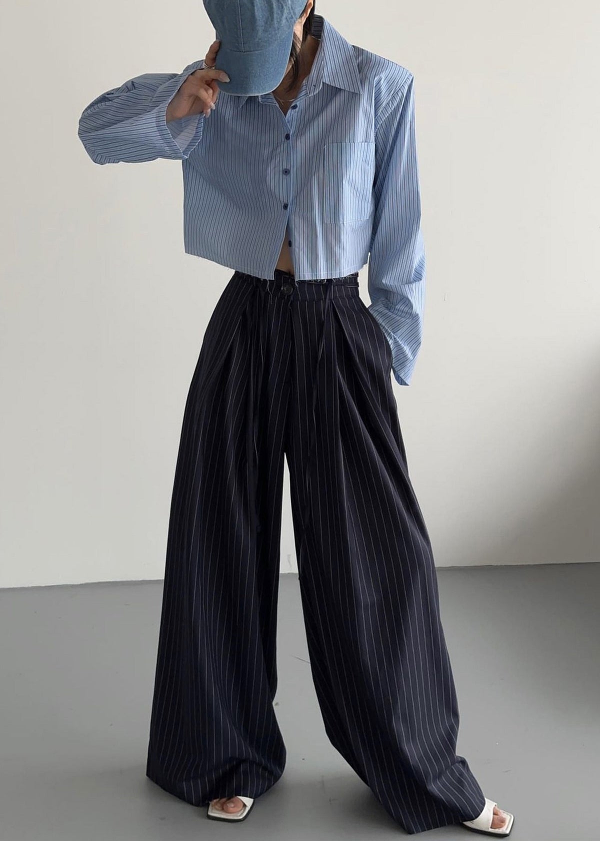 Noor Wide Pants - Navy Pinstripe β view 1 of 10