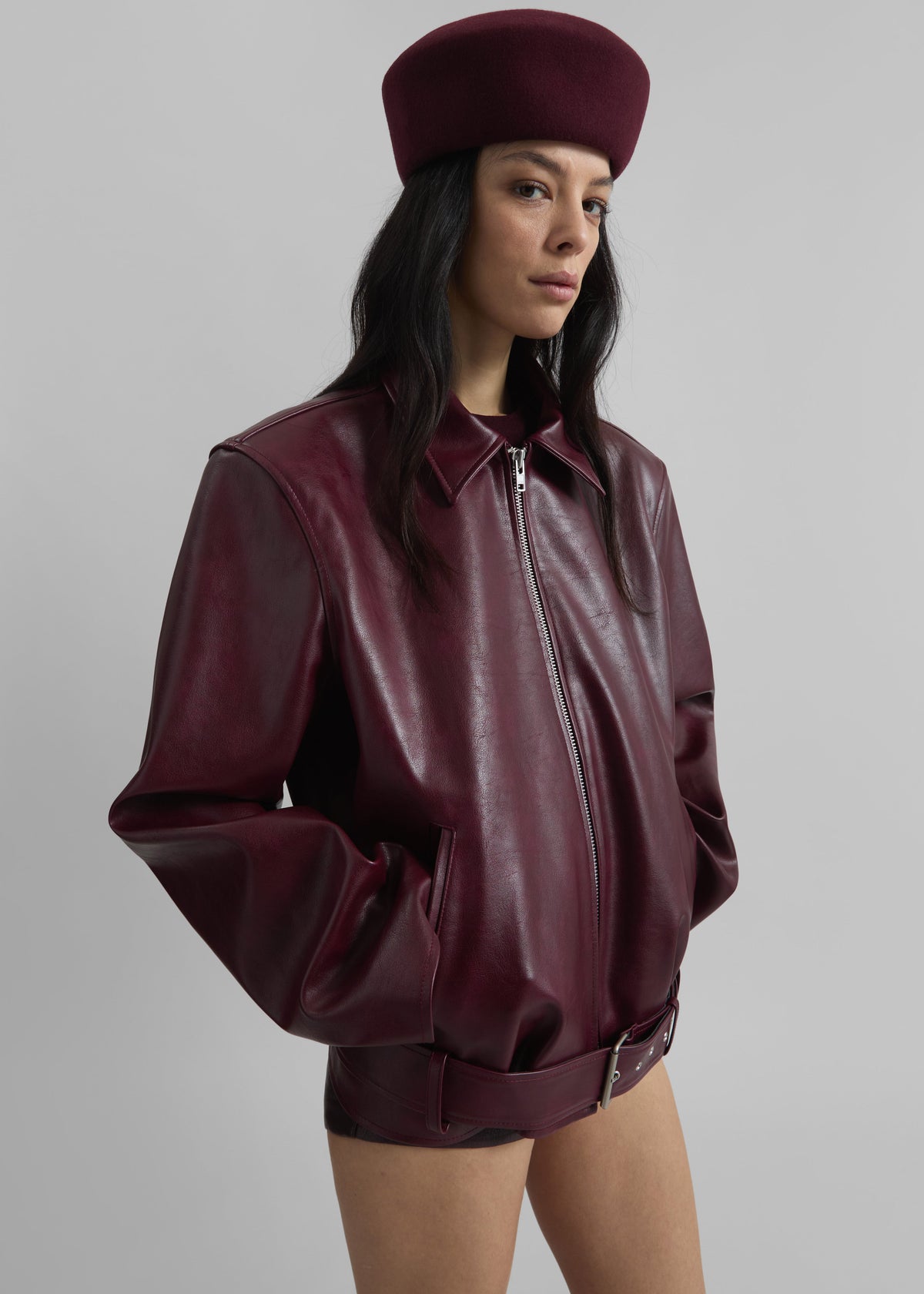 Norbury Faux Leather Jacket - Burgundy β view 3 of 13