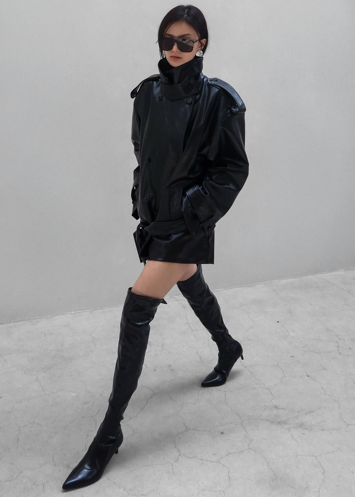 Nordana Faux Leather Short Trench - Black β view 4 of 14