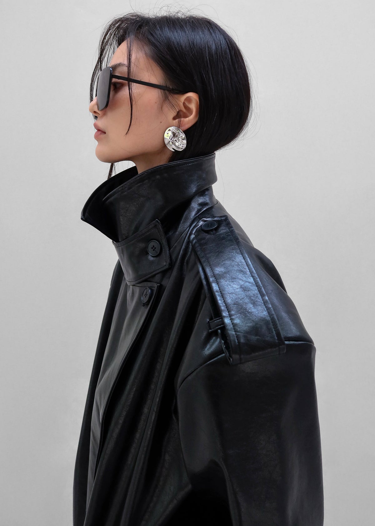 Nordana Faux Leather Short Trench - Black β view 10 of 14