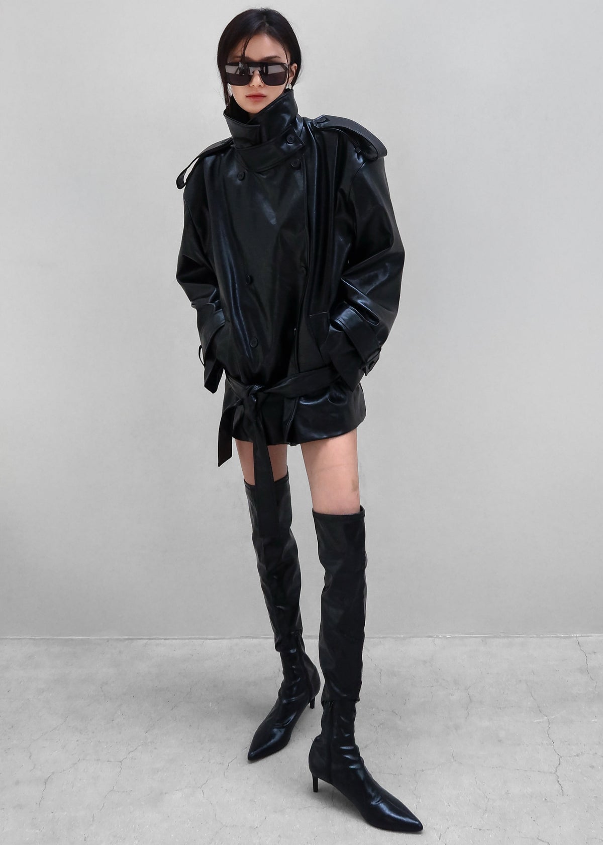 Nordana Faux Leather Short Trench - Black β view 12 of 14