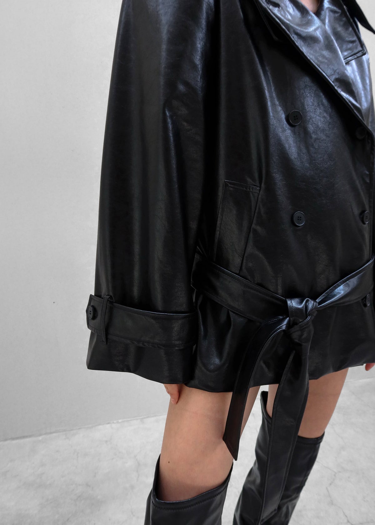 Nordana Faux Leather Short Trench - Black β view 8 of 14