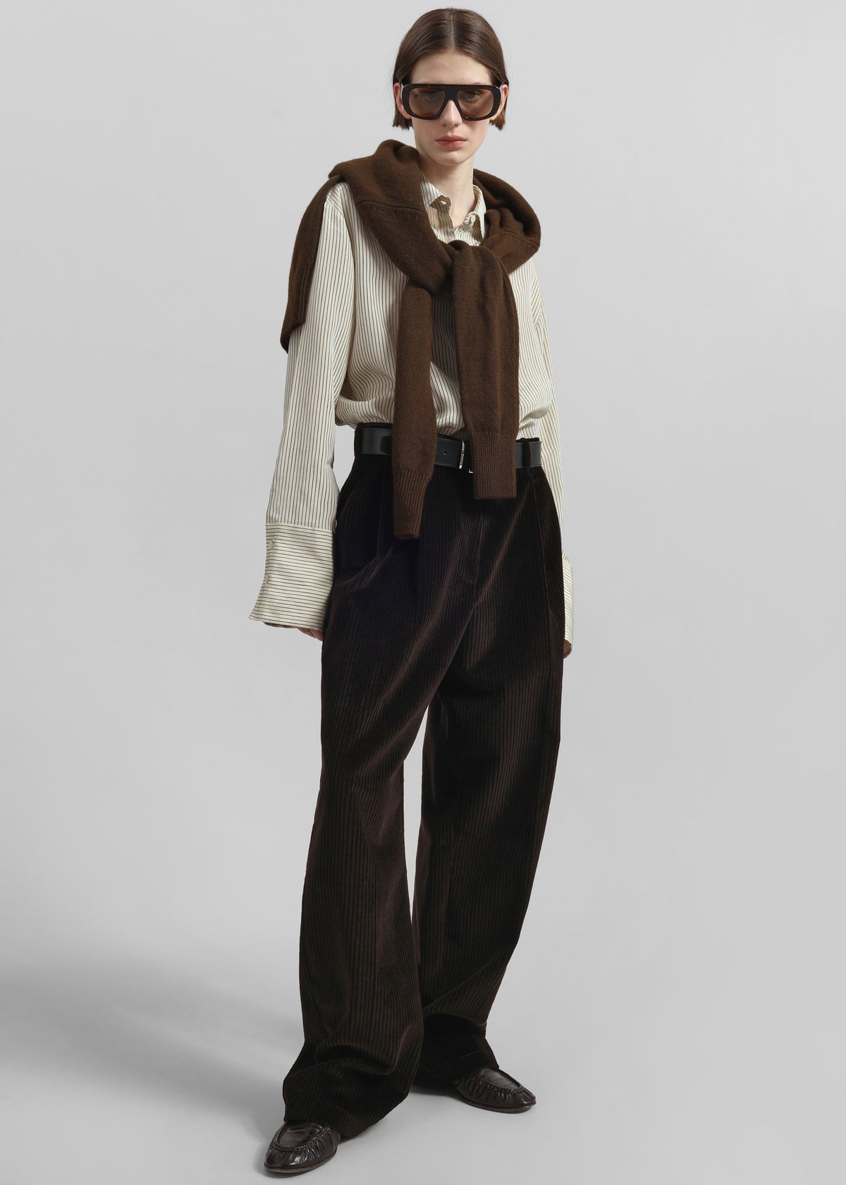 Norstrand Pleated Corduroy Trousers - Dark Brown β view 3 of 6