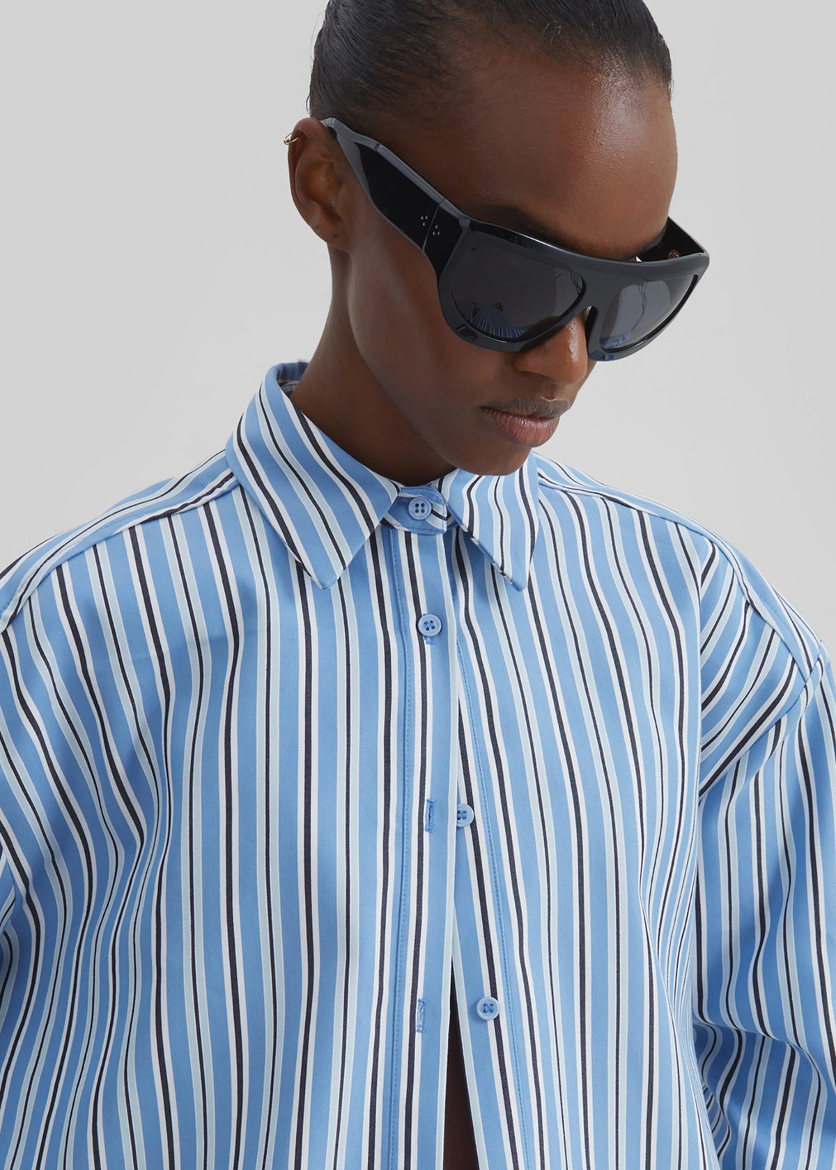 Oana Cotton Padded Shirt - Blue Multi Stripe β view 4 of 6