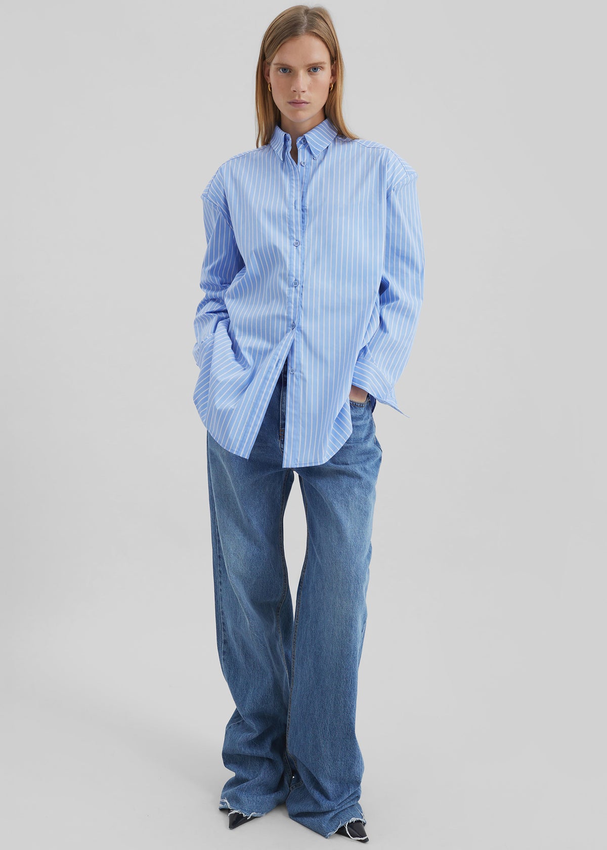 Oana Cotton Padded Shirt - Blue/White Stripe β view 3 of 10