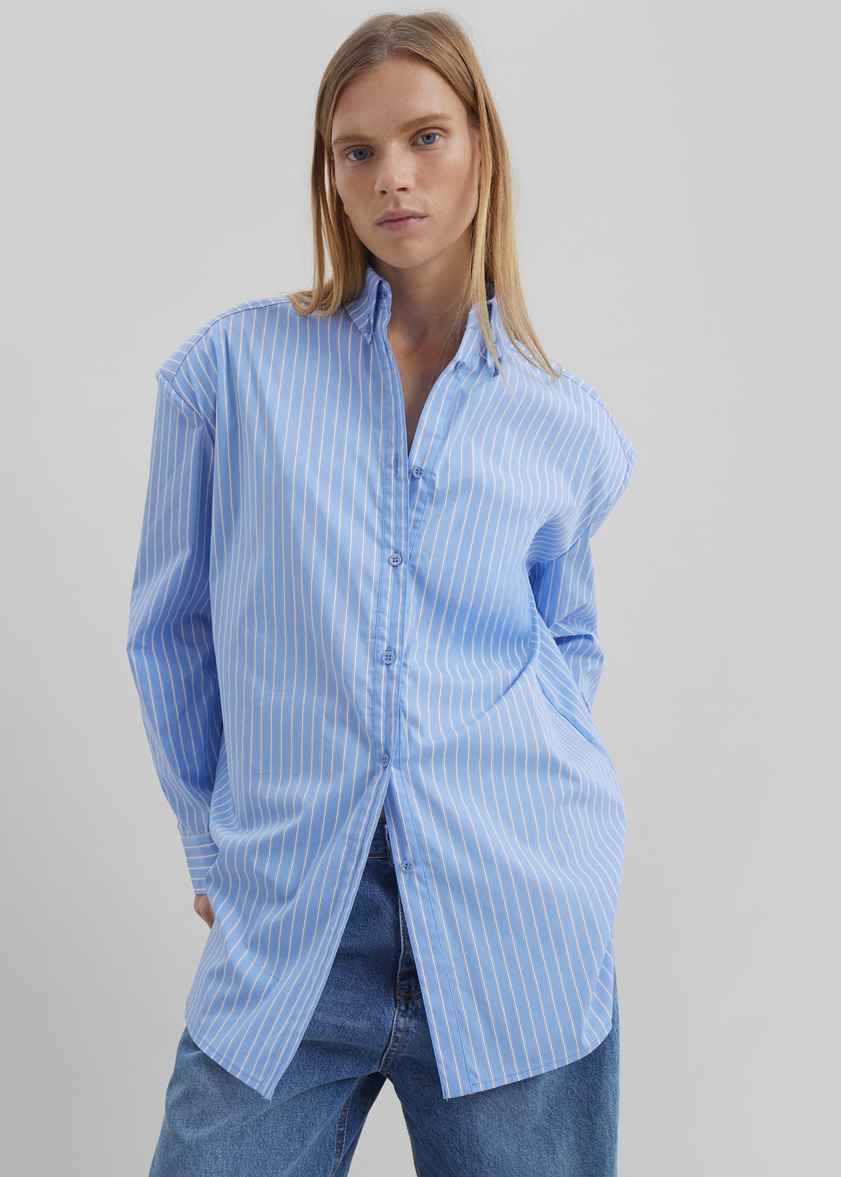 Oana Cotton Padded Shirt - Blue/White Stripe β view 7 of 10