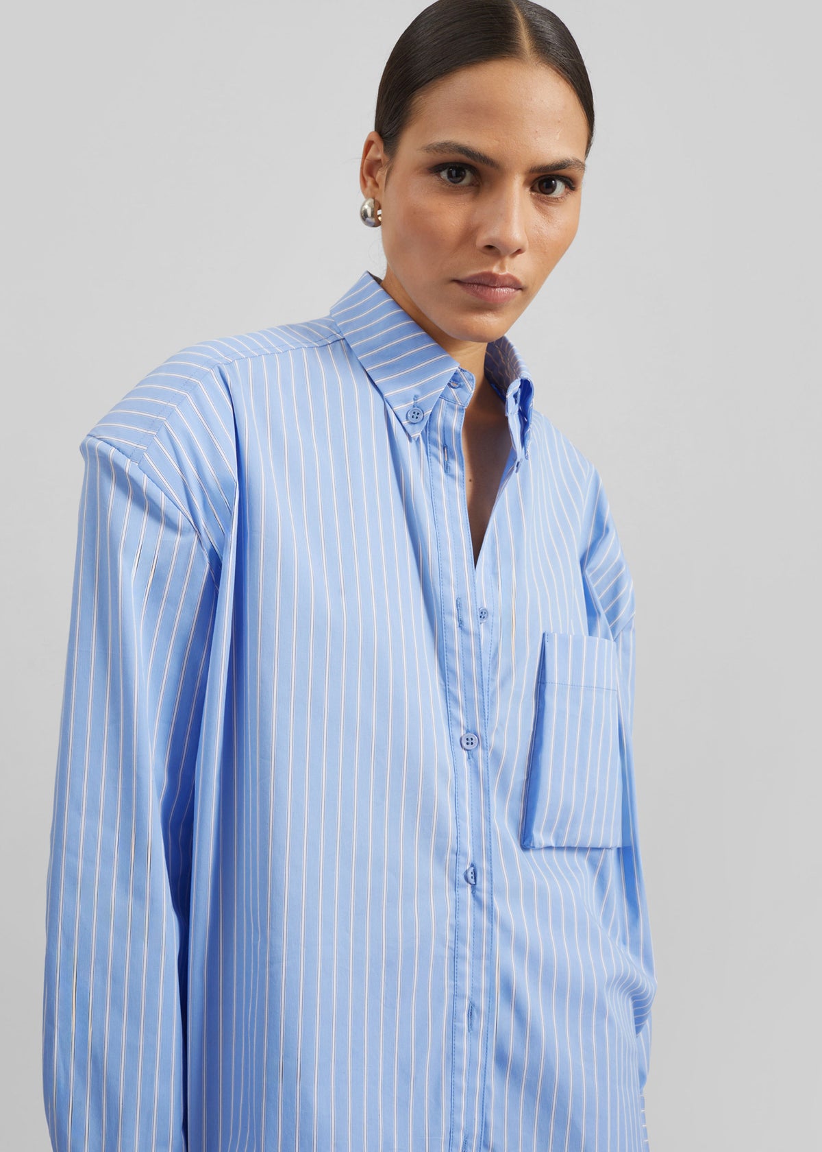 Oana Cotton Padded Shirt - Blue/White Stripe β view 4 of 10