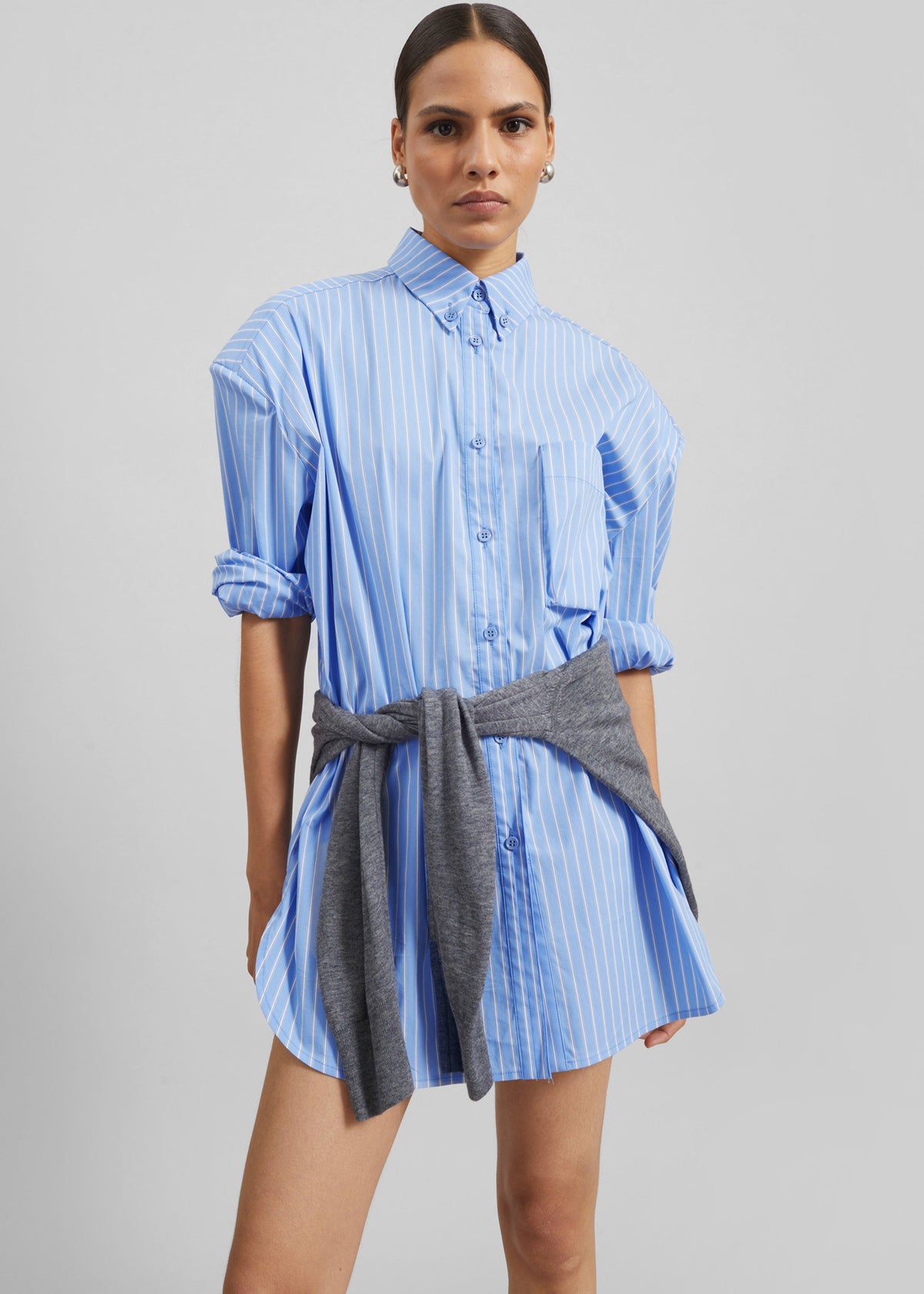 Oana Cotton Padded Shirt - Blue/White Stripe β view 5 of 10