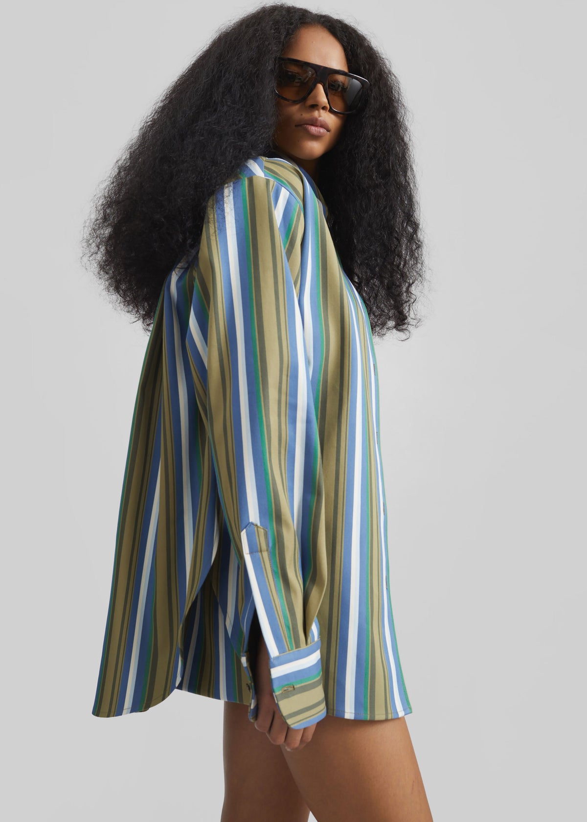 Oana Cotton Padded Shirt - Green Multi Stripe β view 8 of 9