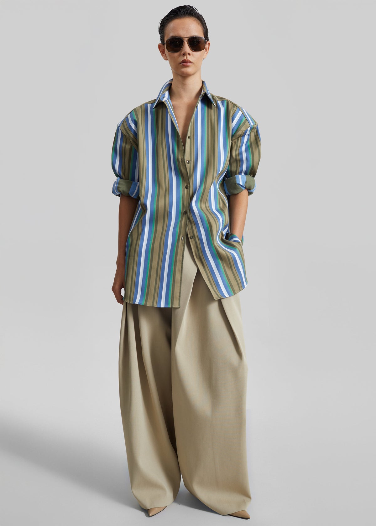 Oana Cotton Padded Shirt - Green Multi Stripe β view 4 of 9