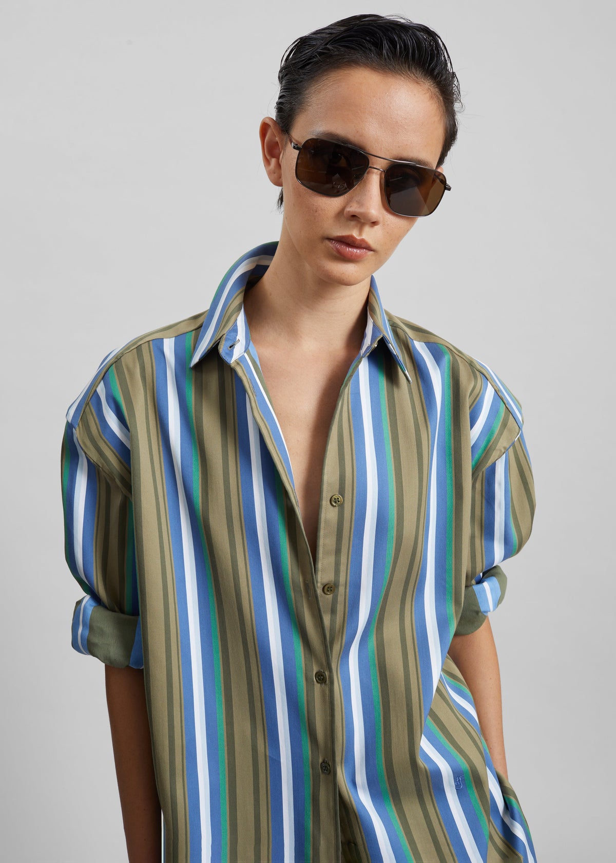 Oana Cotton Padded Shirt - Green Multi Stripe β view 3 of 9
