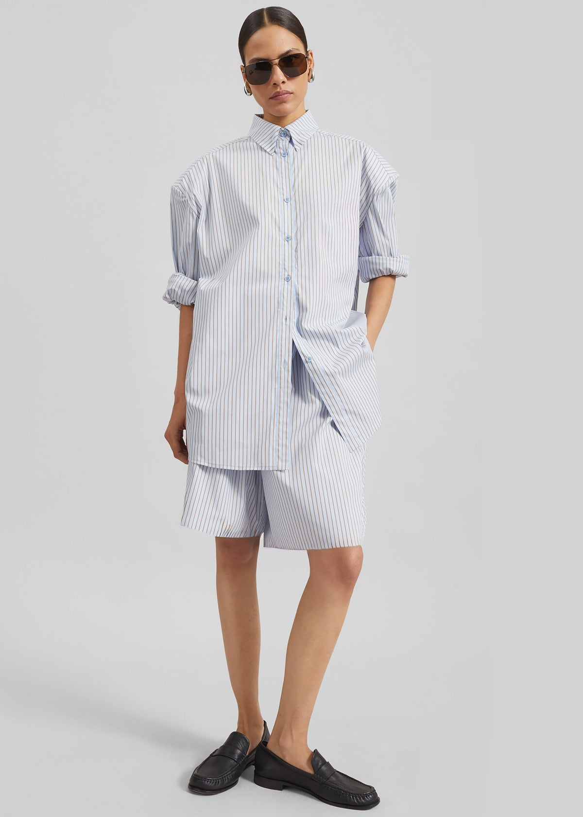 Oana Cotton Padded Shirt - Light Blue/Brown Stripe β view 6 of 10
