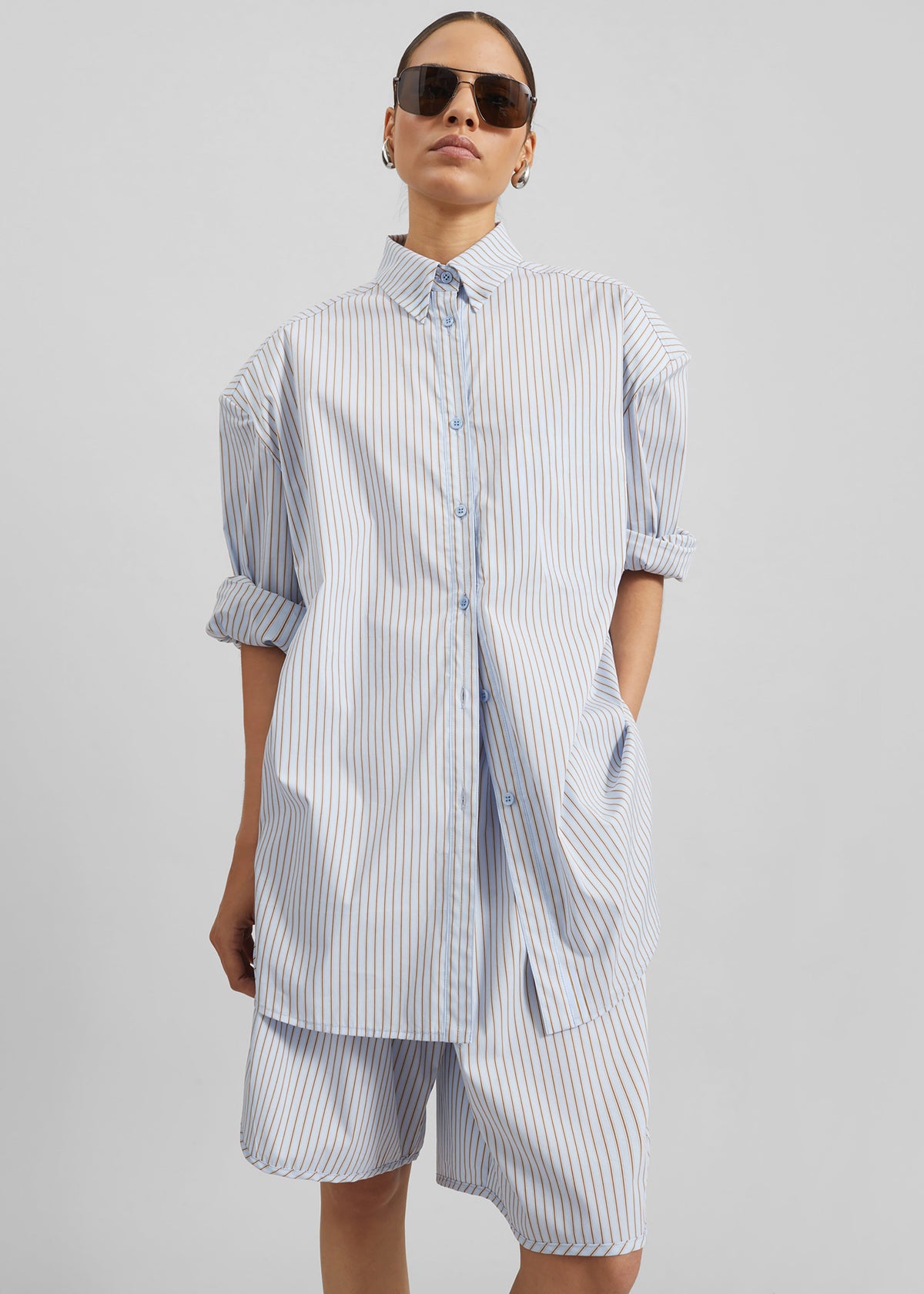 Oana Cotton Padded Shirt - Light Blue/Brown Stripe β view 7 of 10