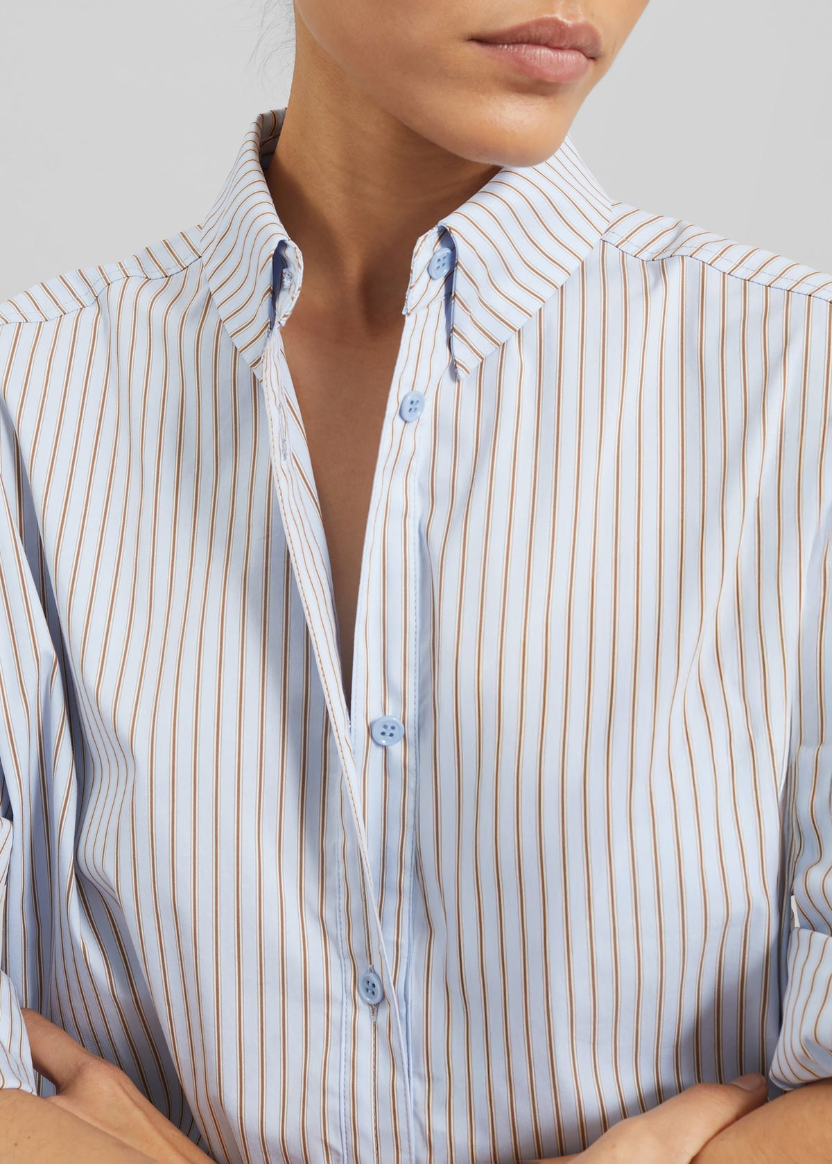 Oana Cotton Padded Shirt - Light Blue/Brown Stripe β view 5 of 10