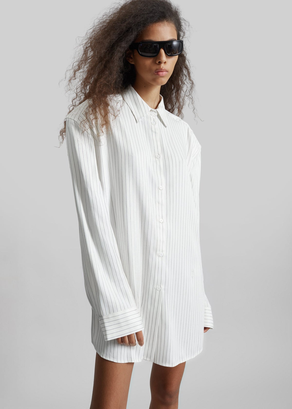Oana Fluid Button-Up Shirt - White/Black Stripe β view 5 of 9
