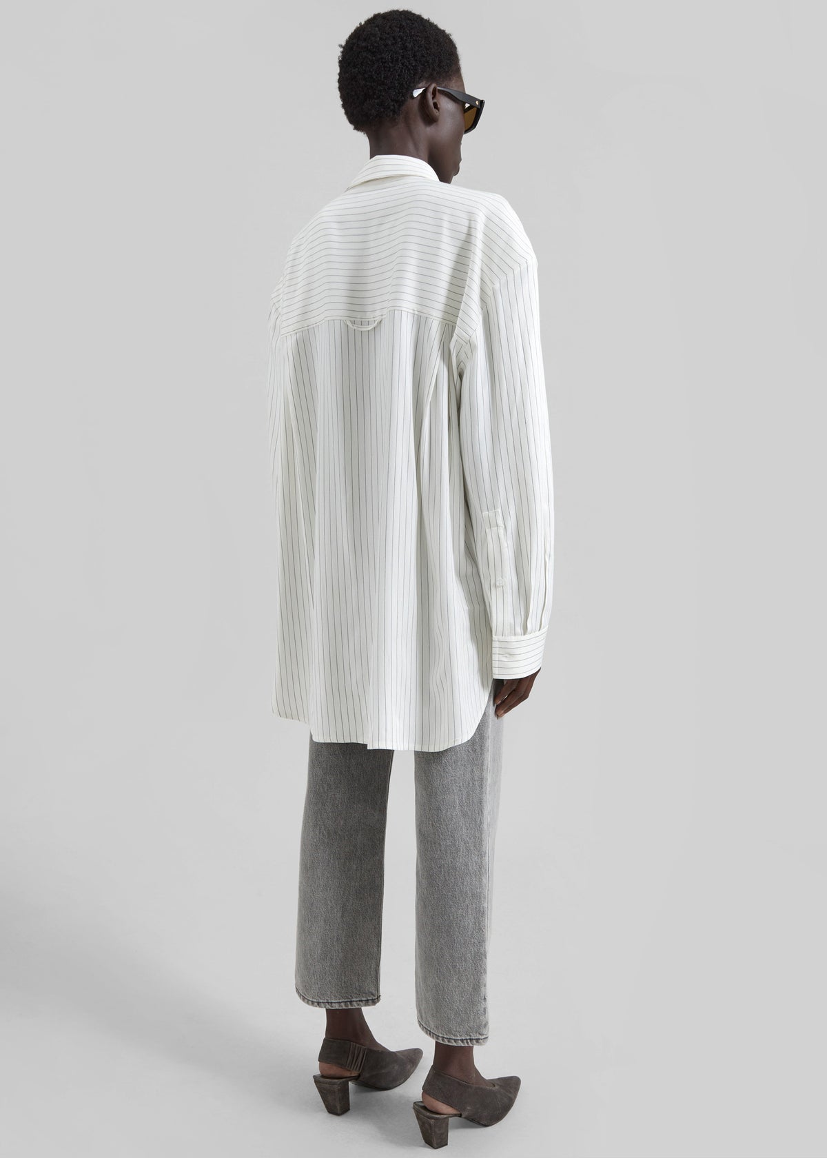 Oana Fluid Button-Up Shirt - White/Black Stripe β view 8 of 9