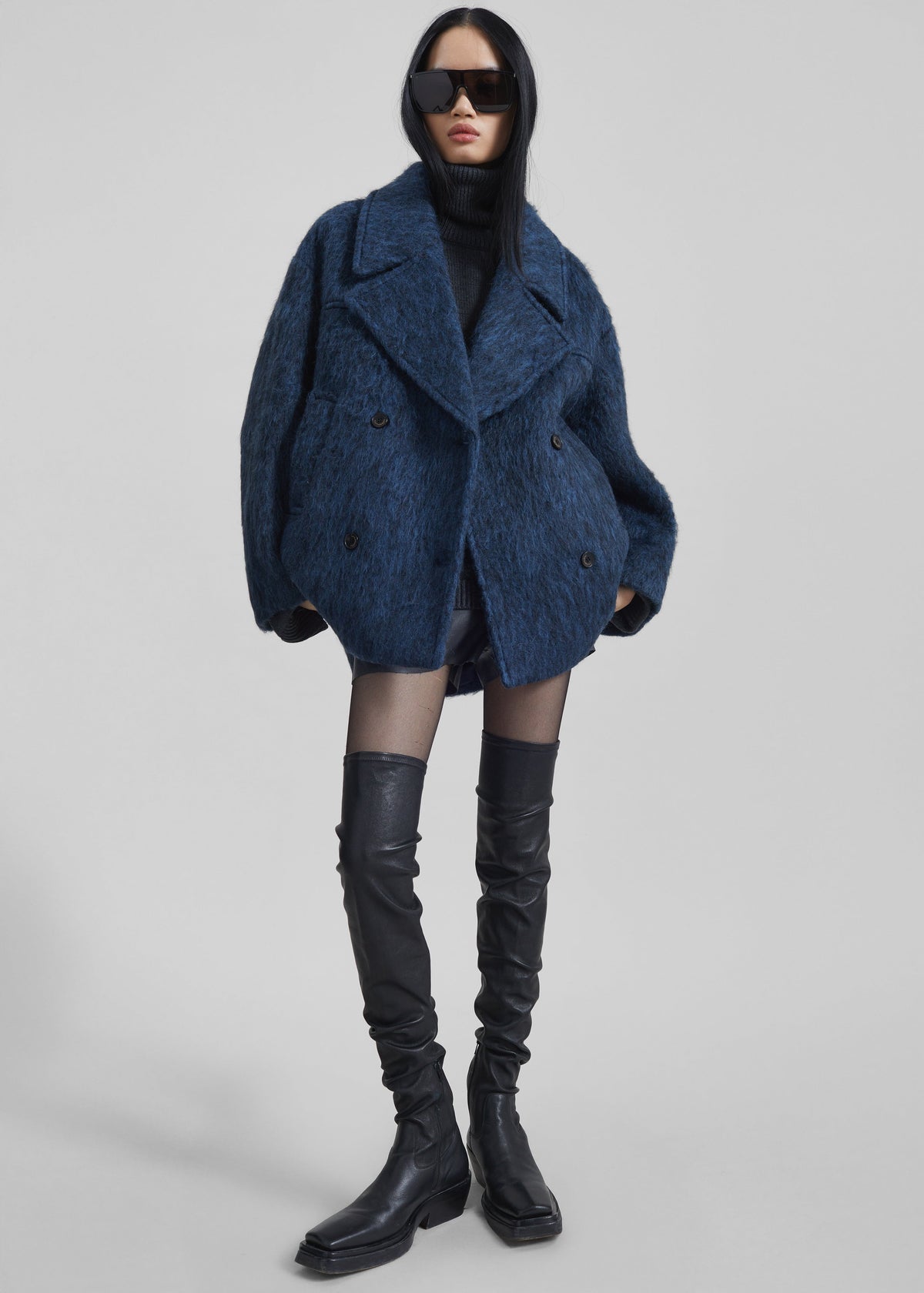 Odeone Brushed Wool Peacoat - Navy Melange β view 1 of 9