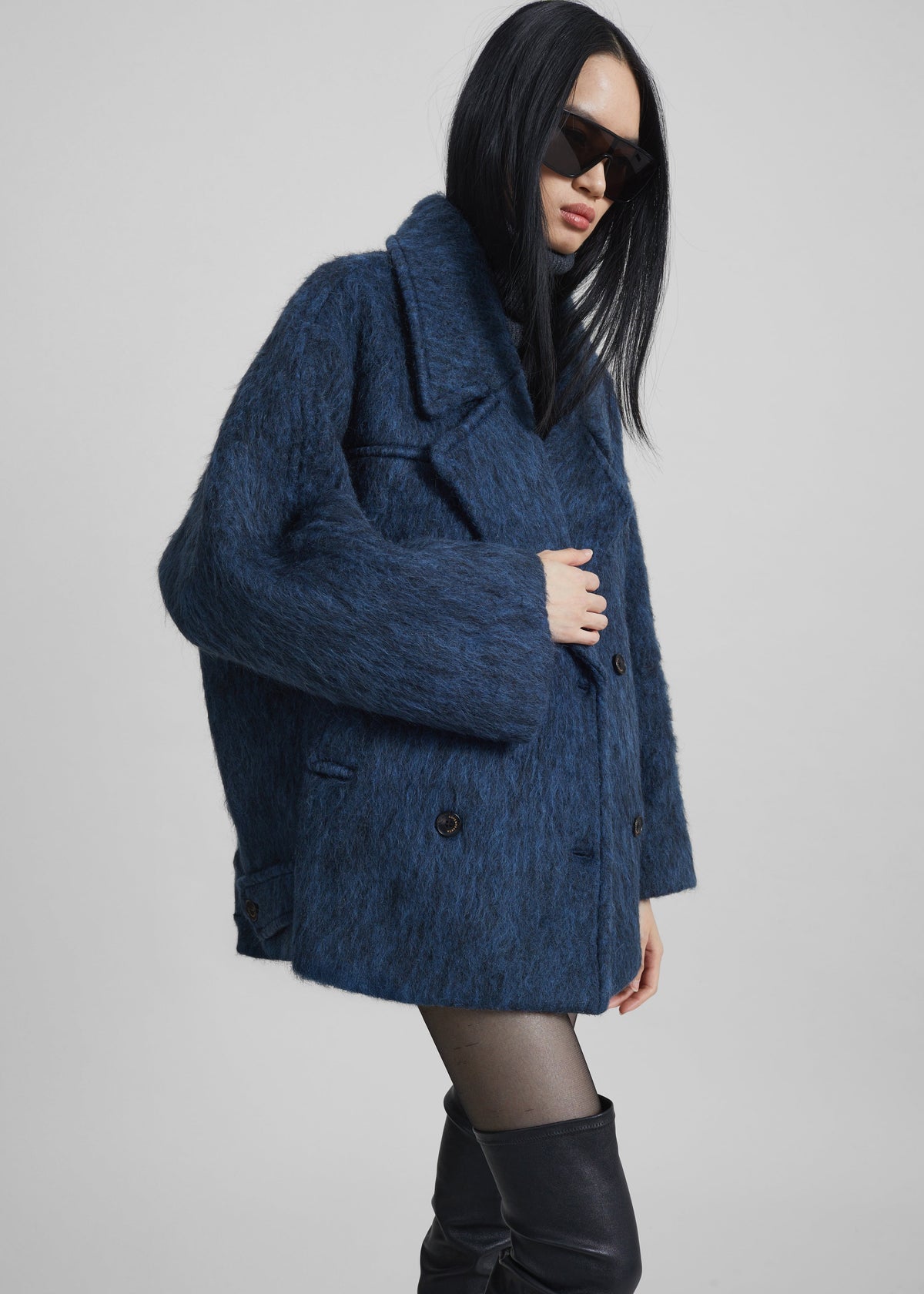 Odeone Brushed Wool Peacoat - Navy Melange β view 6 of 9