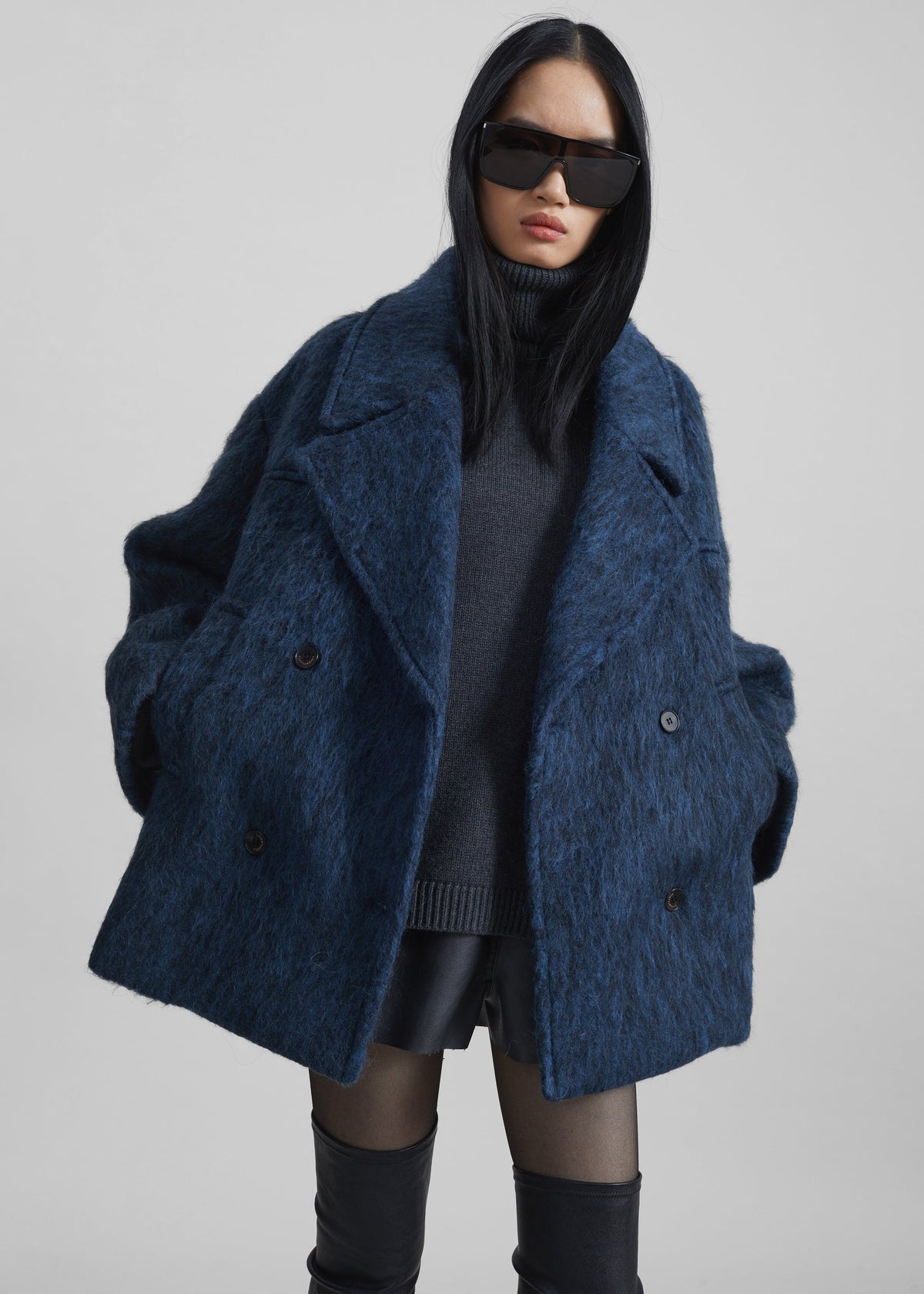 Odeone Brushed Wool Peacoat - Navy Melange β view 2 of 9