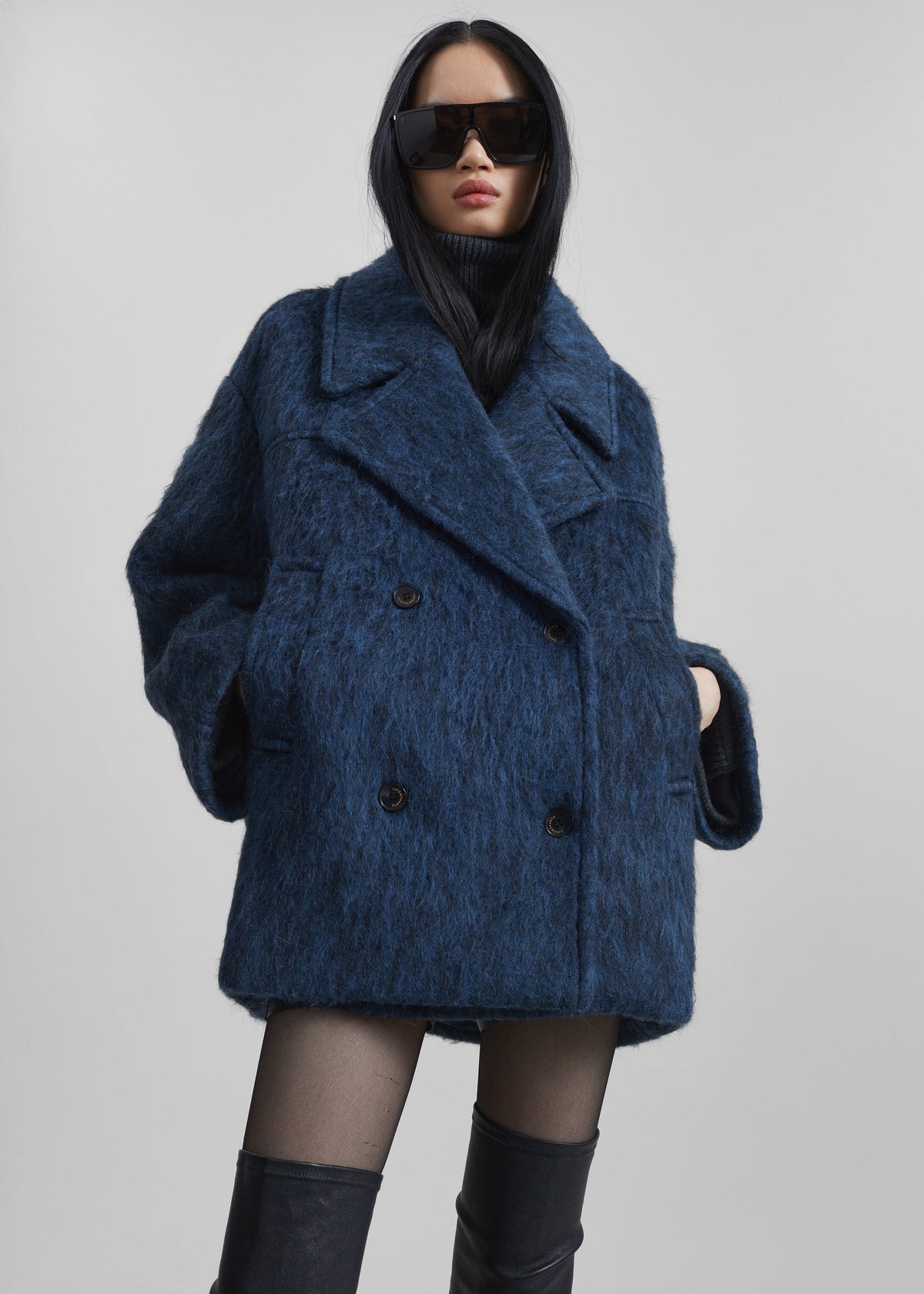Odeone Brushed Wool Peacoat - Navy Melange β view 4 of 9