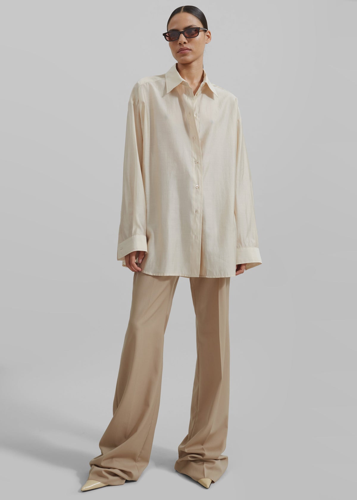 Ola Semi-Sheer Button Up Shirt - Ivory β view 2 of 8