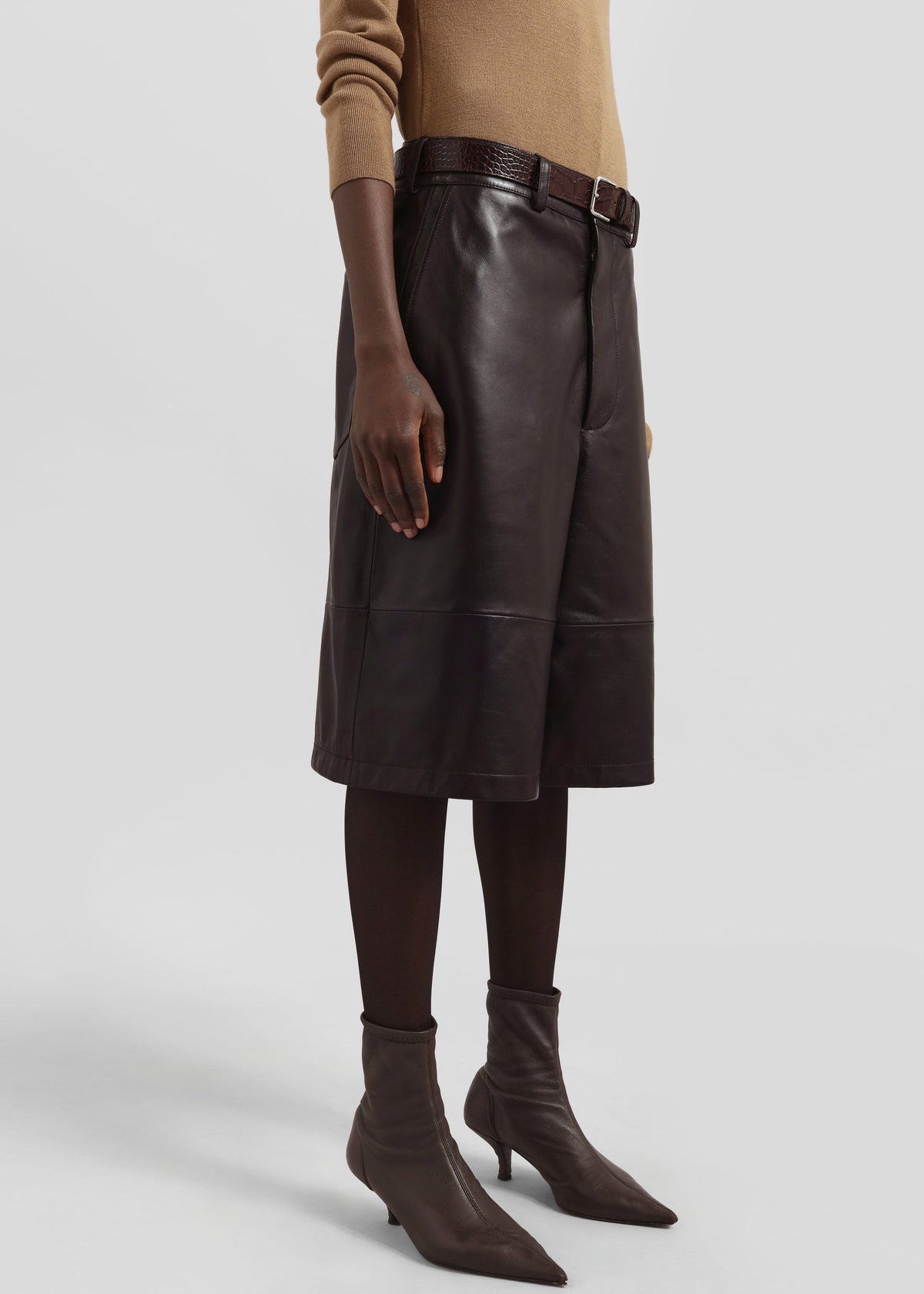 Olivia Leather Bermuda Shorts - Dark Brown β view 6 of 11