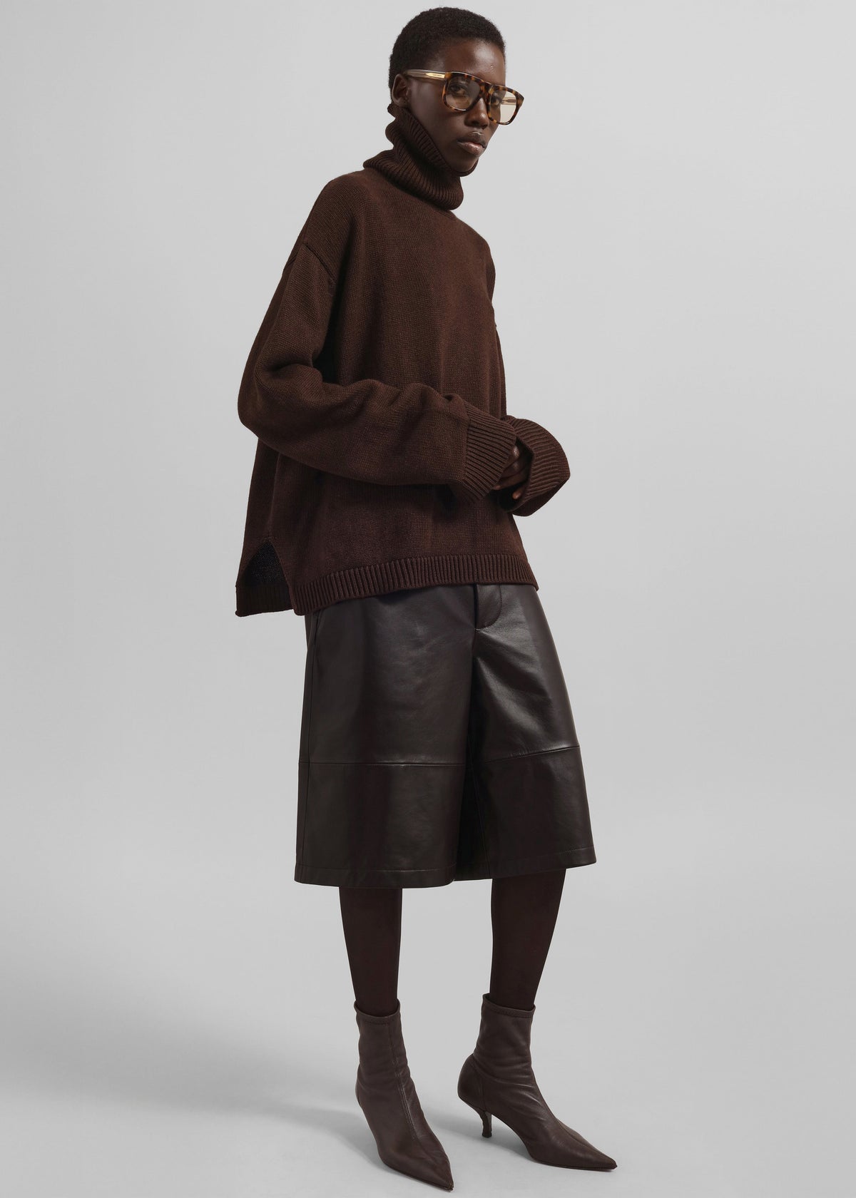 Olivia Leather Bermuda Shorts - Dark Brown β view 3 of 11