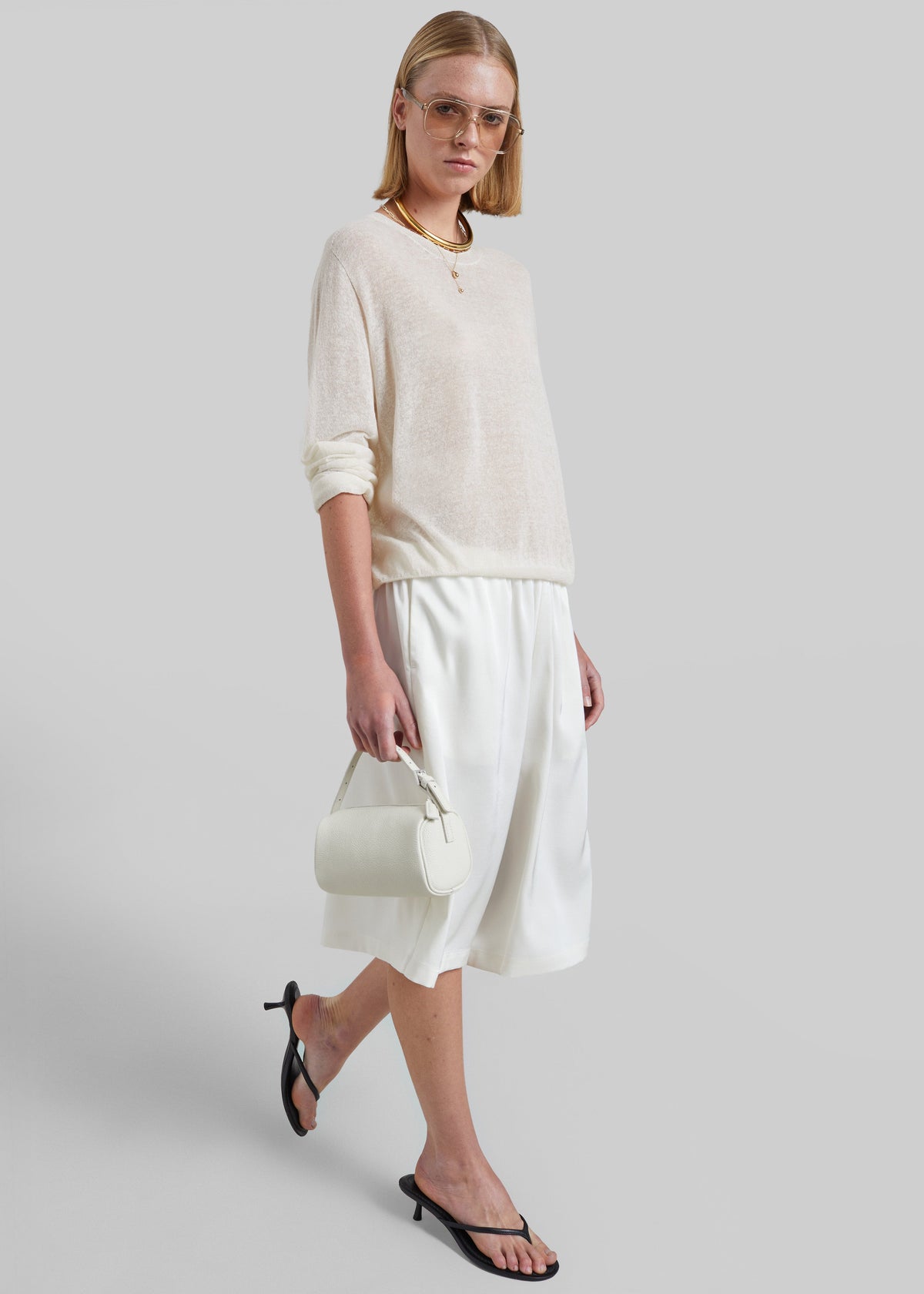 Olyne Satin Wide Bermuda Shorts - Ivory β view 5 of 7