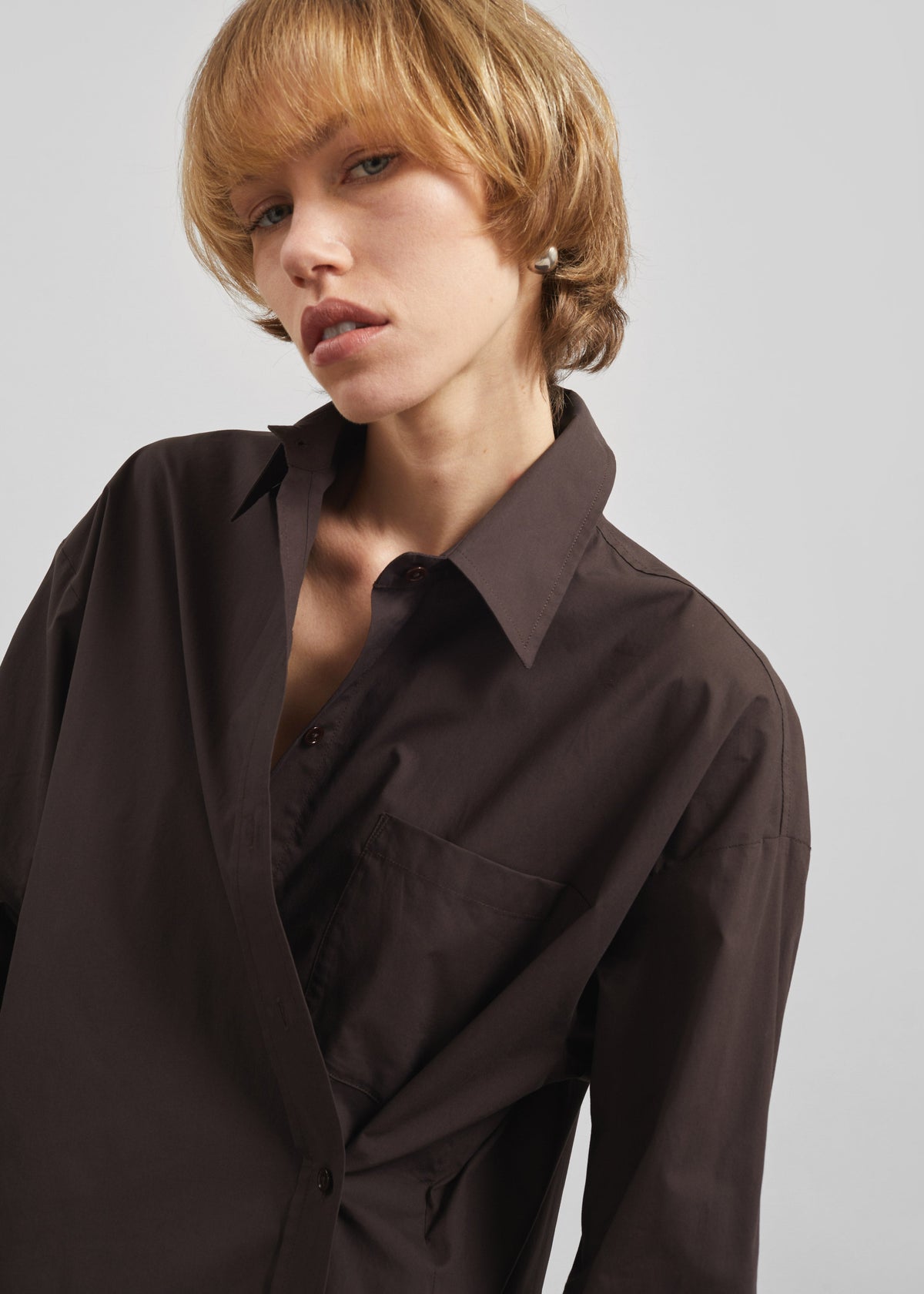 Ornella Side Button-Up Shirt - Brown β view 1 of 7