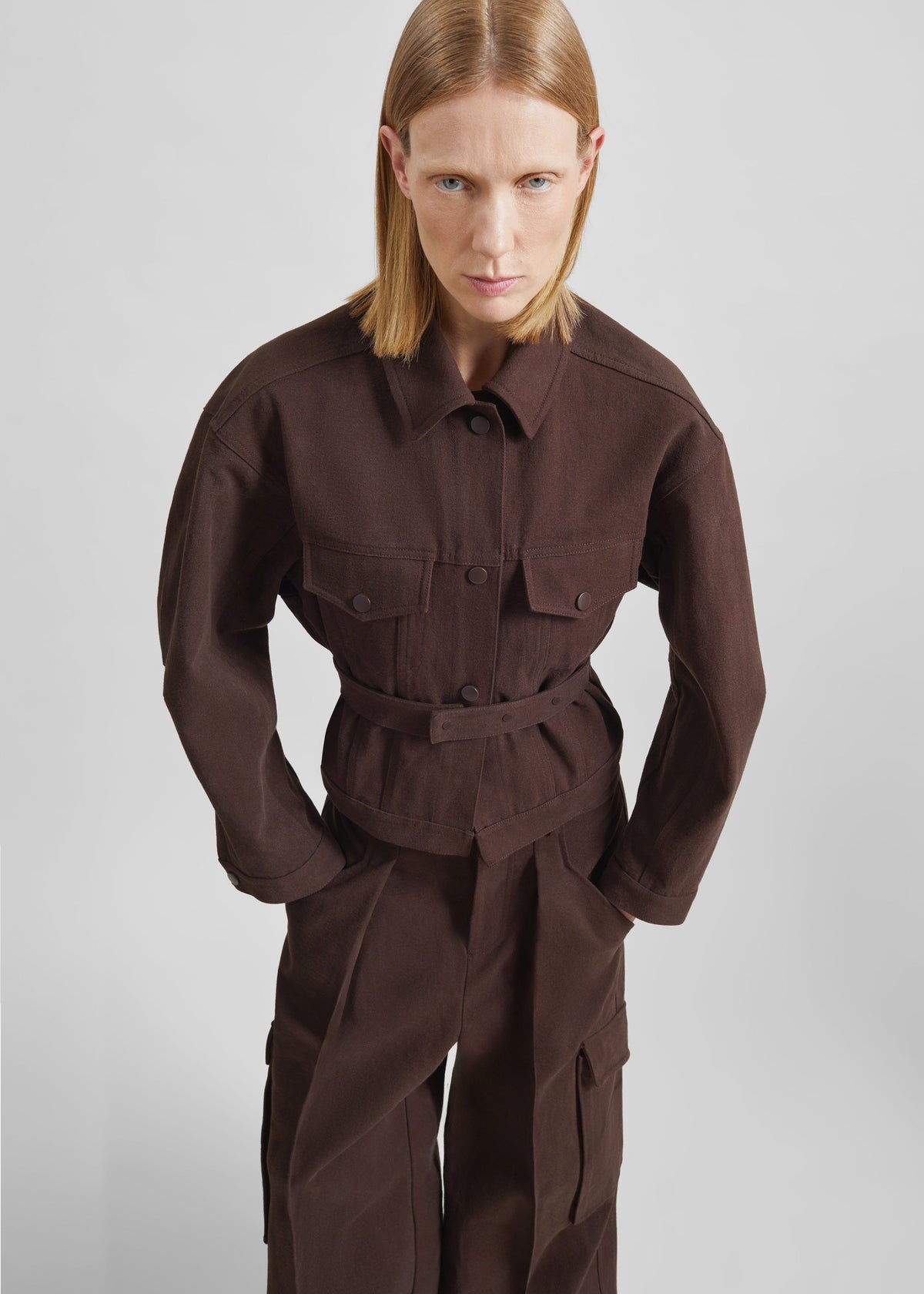 Oslo Cotton Cinched Jacket - Brown β view 1 of 8
