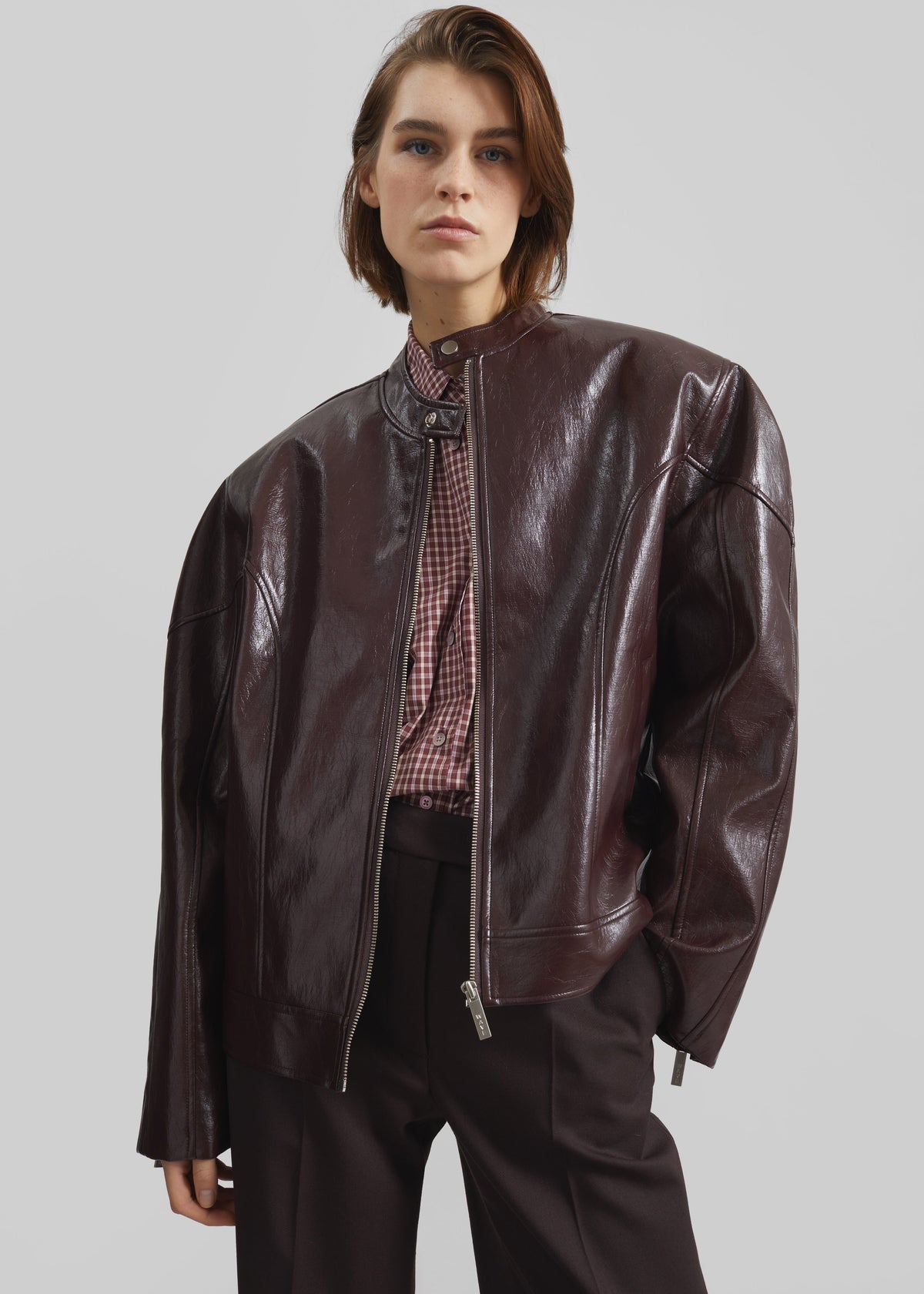 Ostend Faux Leather Biker Jacket - Burgundy β view 4 of 9
