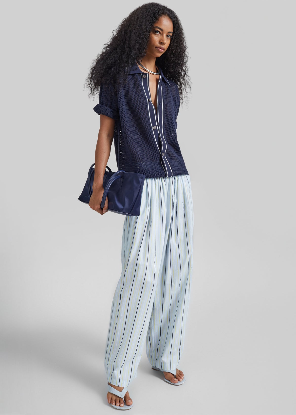 Otranto Cotton Barrel Leg Pants - Blue Multi Stripe β view 1 of 7