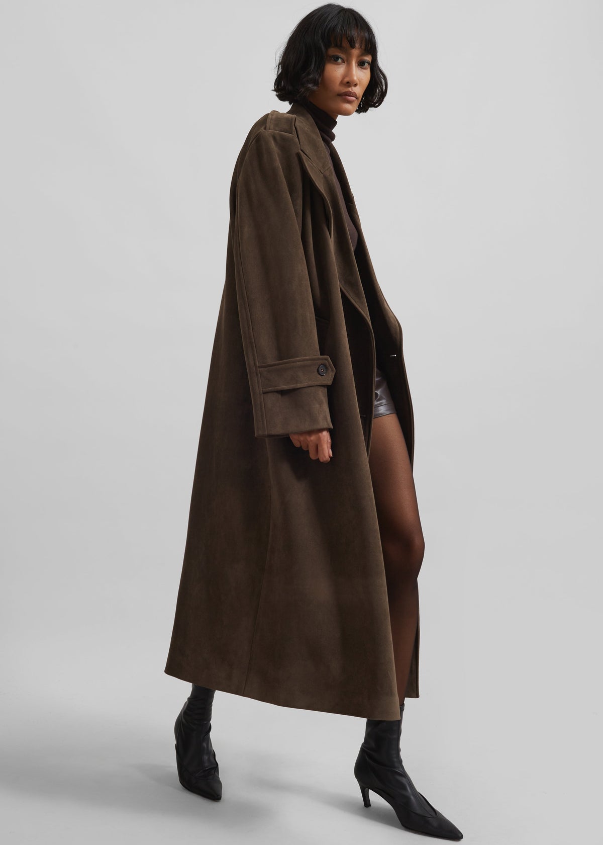 Peoria Faux Suede Trench Coat - Brown β view 5 of 11
