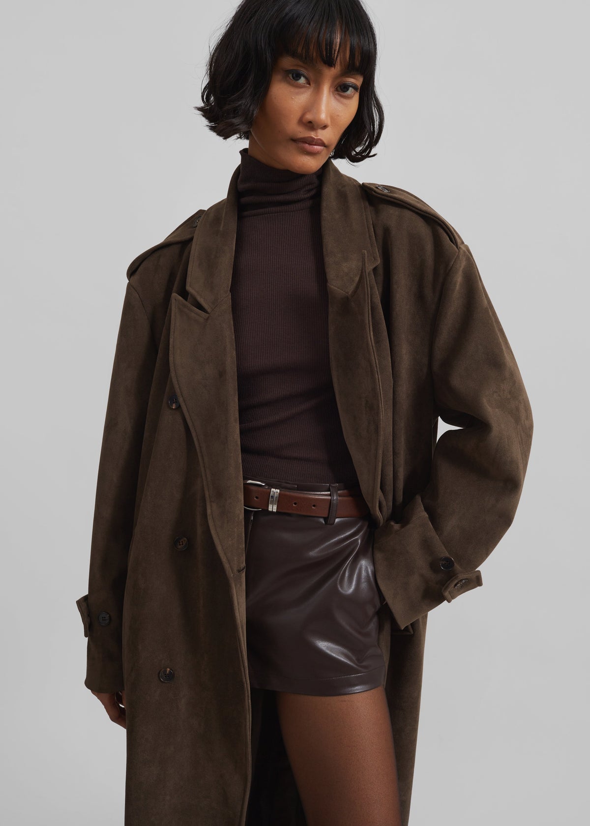 Peoria Faux Suede Trench Coat - Brown β view 7 of 11