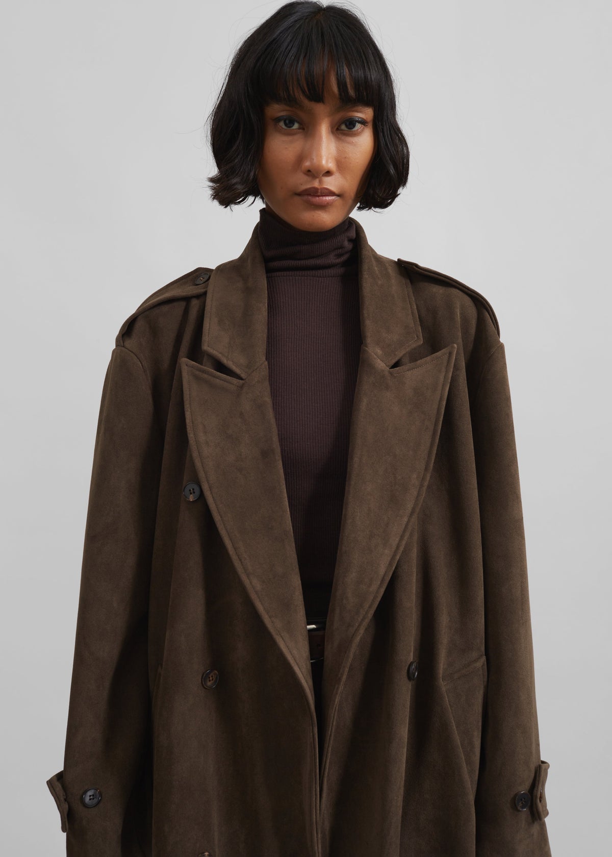 Peoria Faux Suede Trench Coat - Brown β view 4 of 11