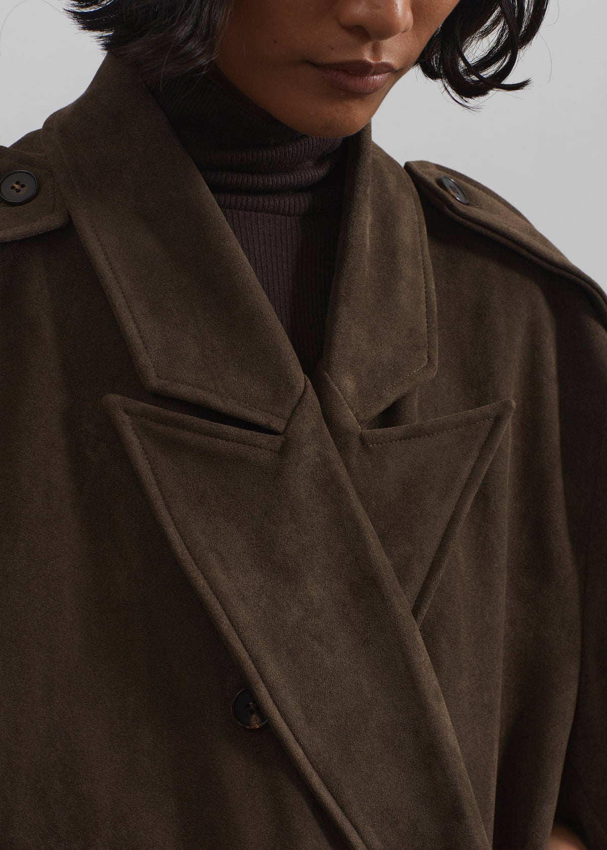 Peoria Faux Suede Trench Coat - Brown β view 8 of 11