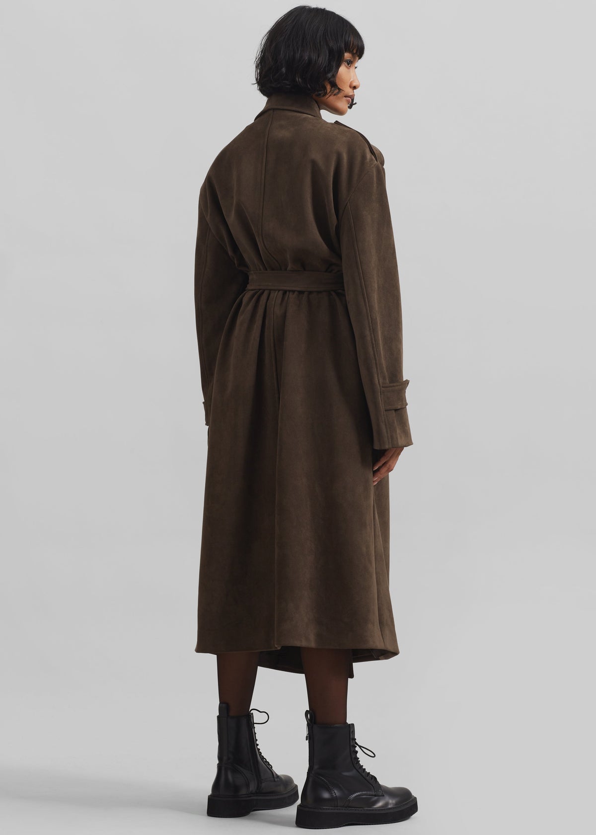 Peoria Faux Suede Trench Coat - Brown β view 10 of 11
