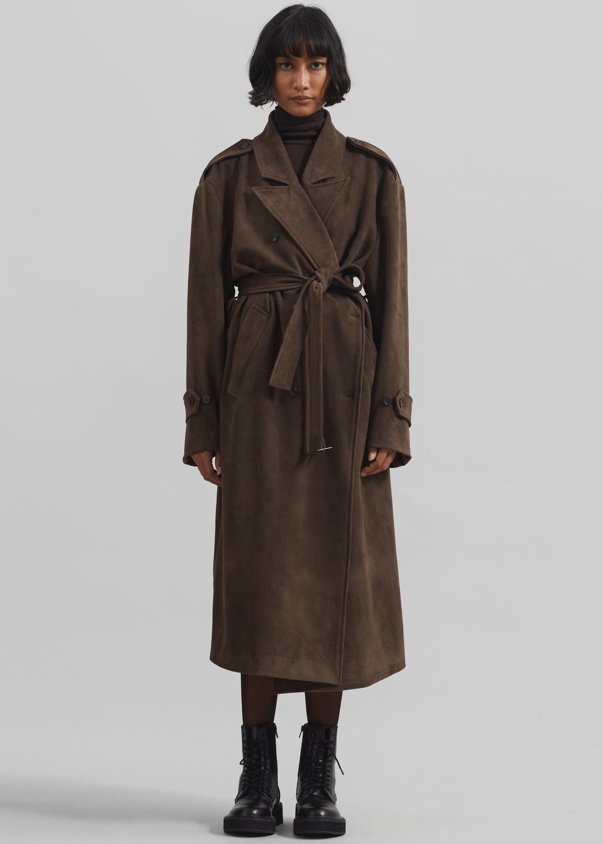 Peoria Faux Suede Trench Coat - Brown β view 9 of 11