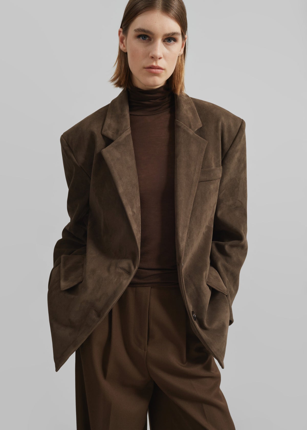 Peoria Faux Suede Blazer - Brown β view 3 of 13