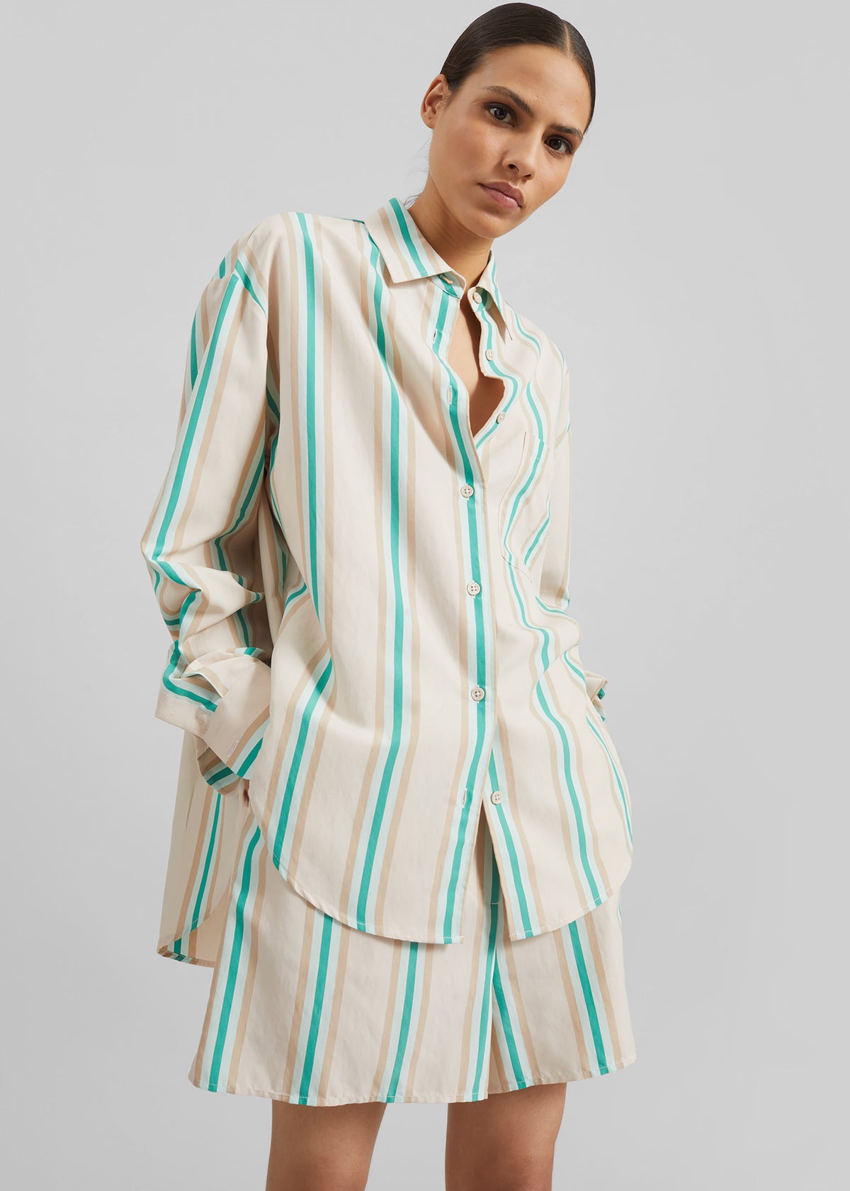 Peri Fluid Shirt - Beige Multi Stripe β view 2 of 9